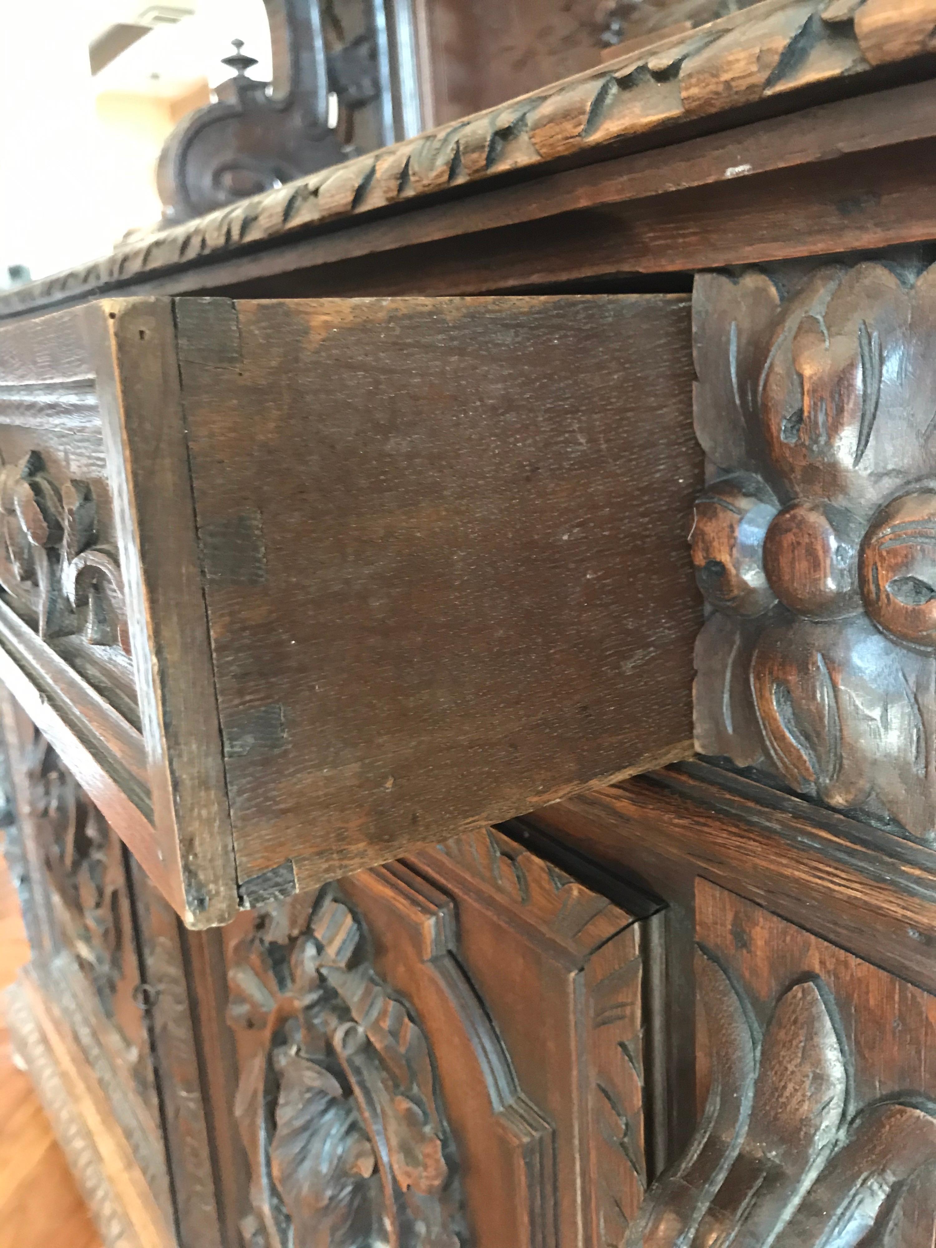 Hand-Carved French Renaissance Hunting Lodge Buffet For Sale