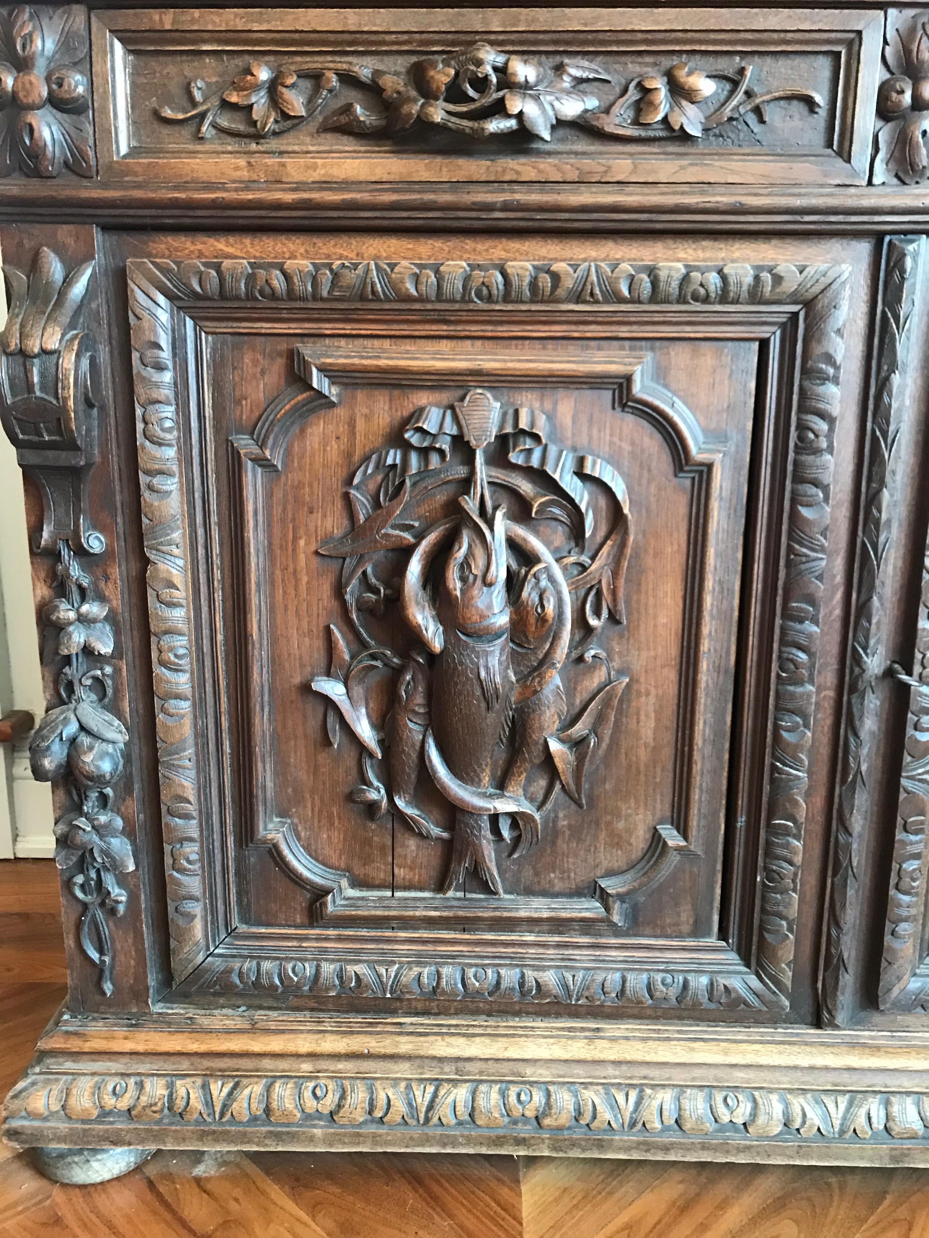 Oak French Renaissance Hunting Lodge Buffet For Sale