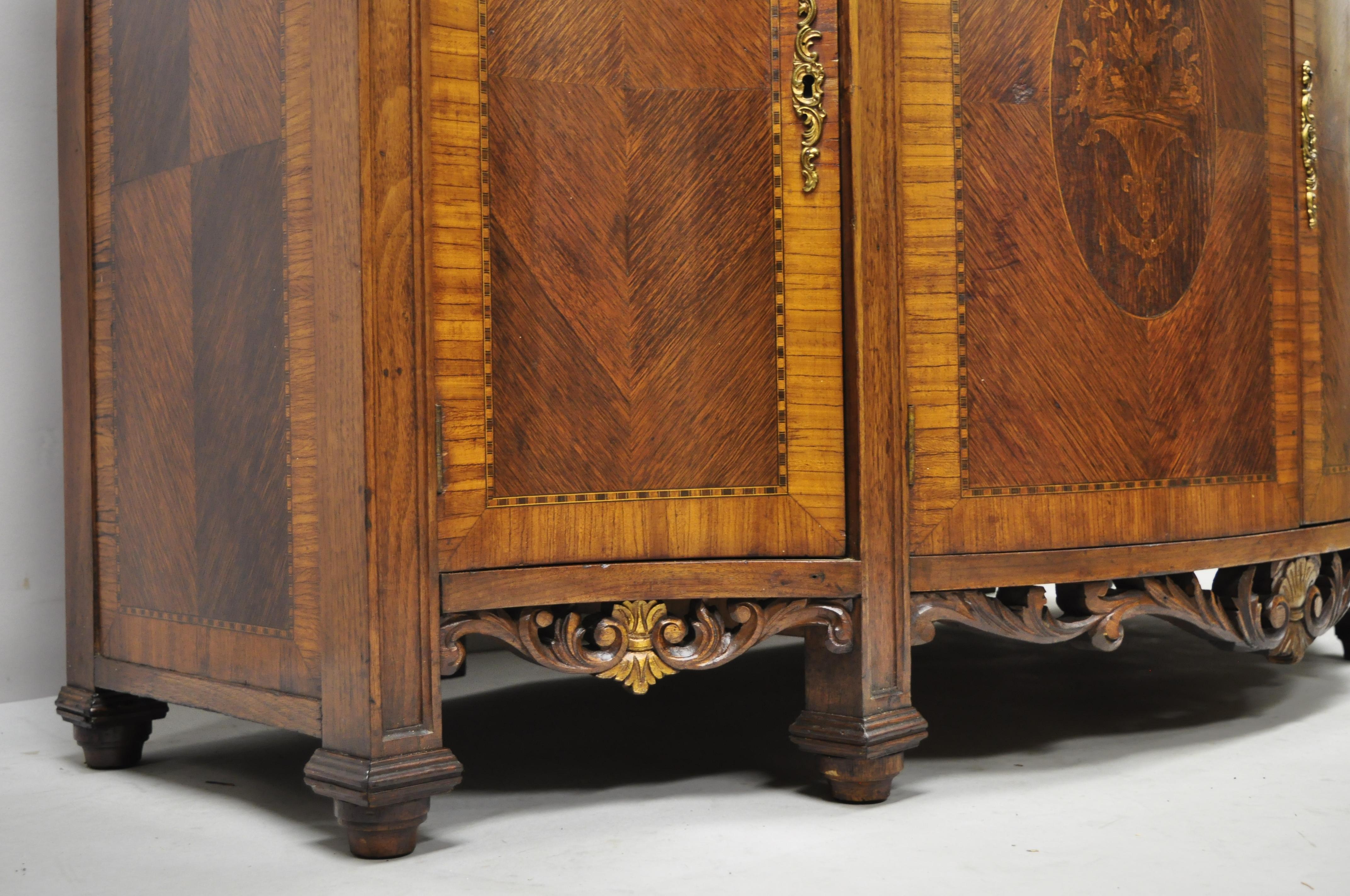 French Renaissance Louis XV Marble Top Marquetry Inlay Serpentine Buffet Commode For Sale 5
