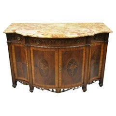 French Renaissance Louis XV Marble Top Marquetry Inlay Sideboard Buffet Commode