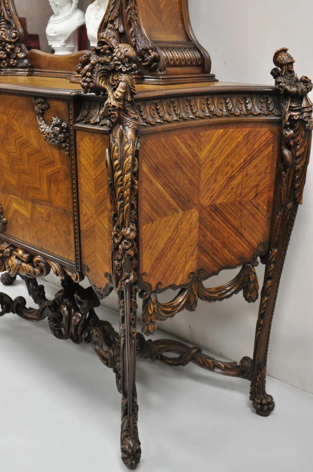 French Renaissance Louis XV Style Figural Carved Walnut Curio Display Buffet For Sale 8