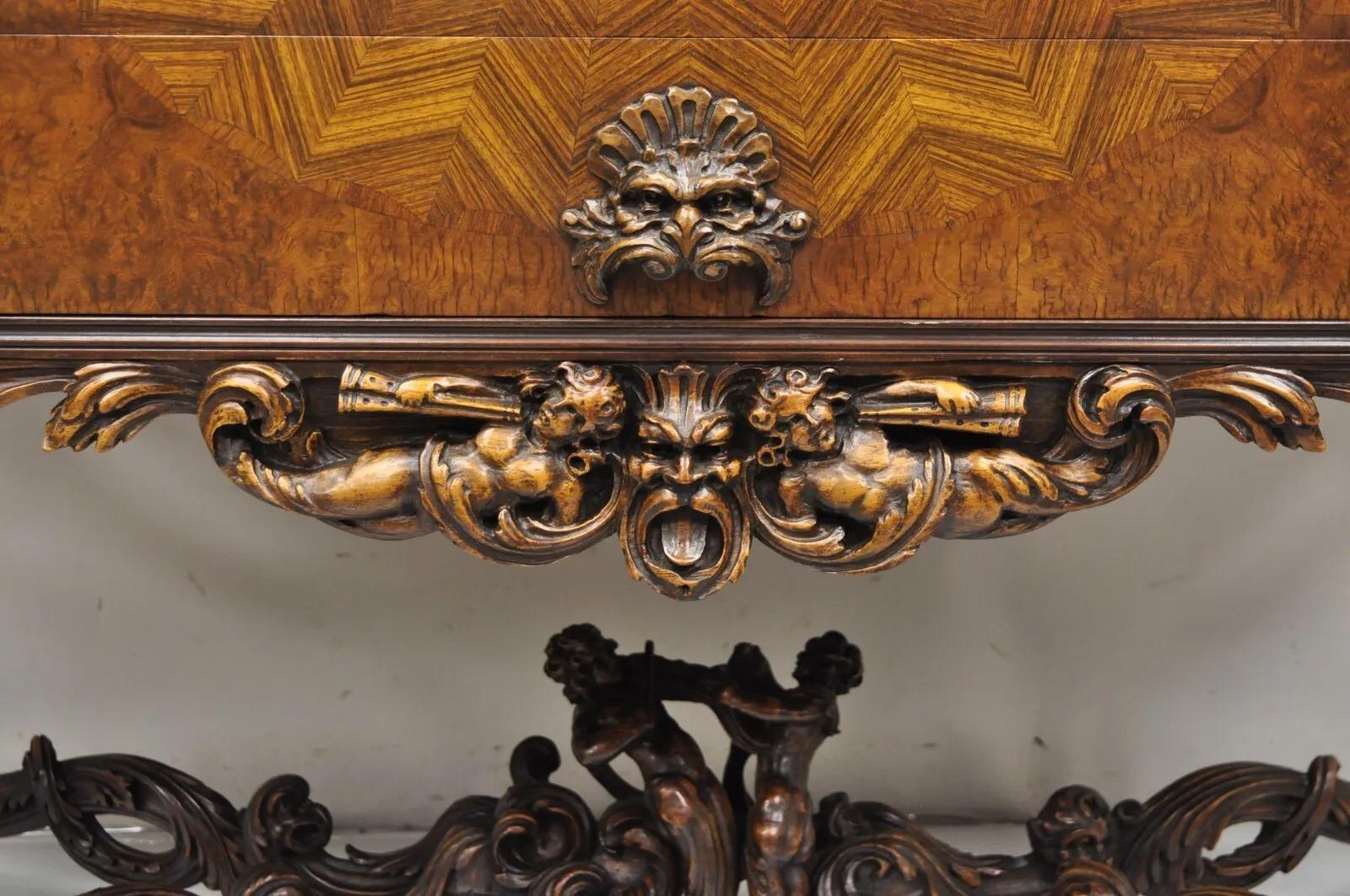 French Renaissance Louis XV Style Figural Carved Walnut Curio Display Buffet For Sale 10