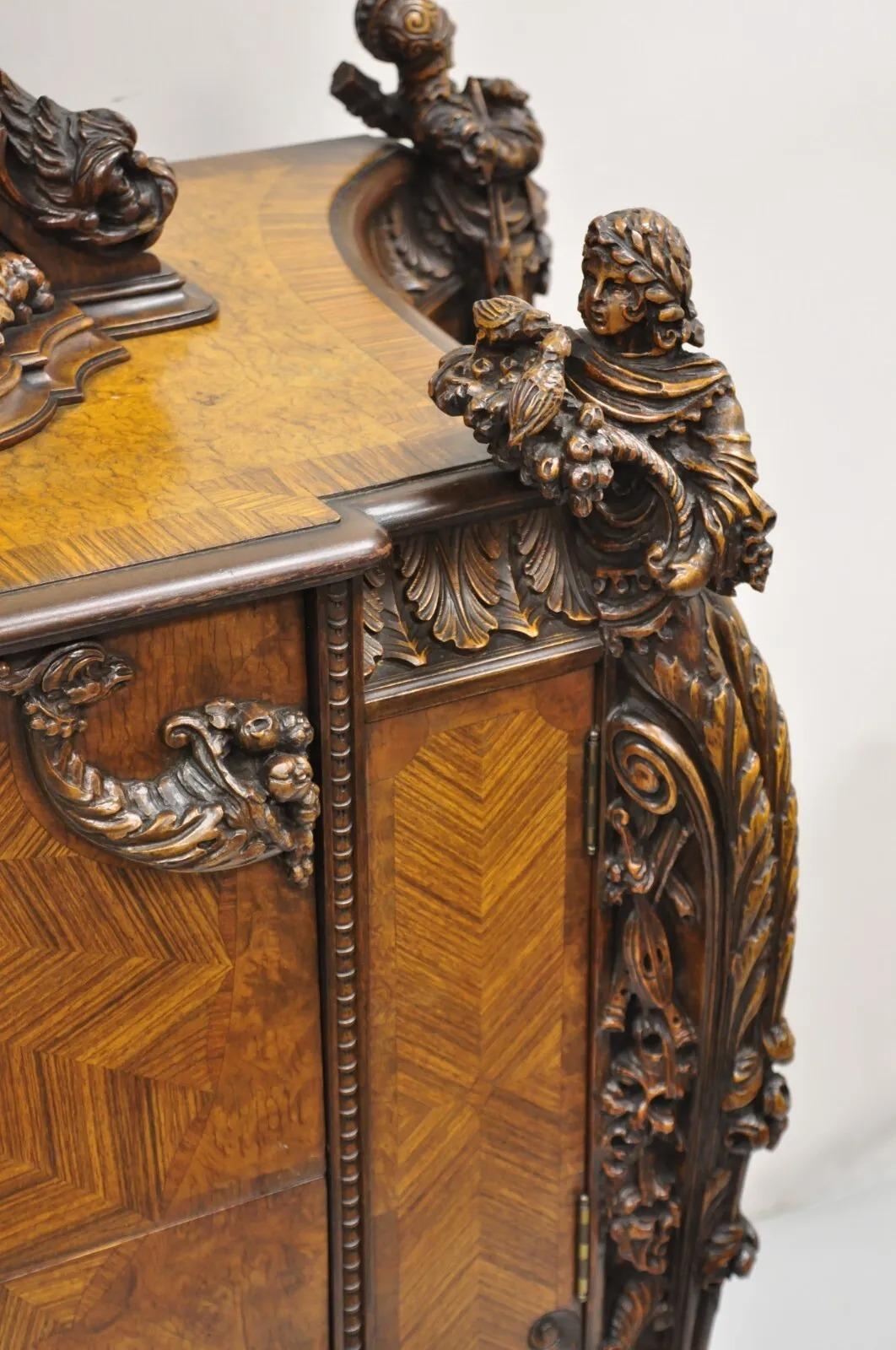 French Renaissance Louis XV Style Figural Carved Walnut Curio Display Buffet For Sale 13