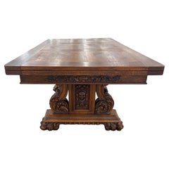 Table de salle à manger en chêne de style Renaissance française, sculptée, vers 1880, 107,25 pouces de largeur