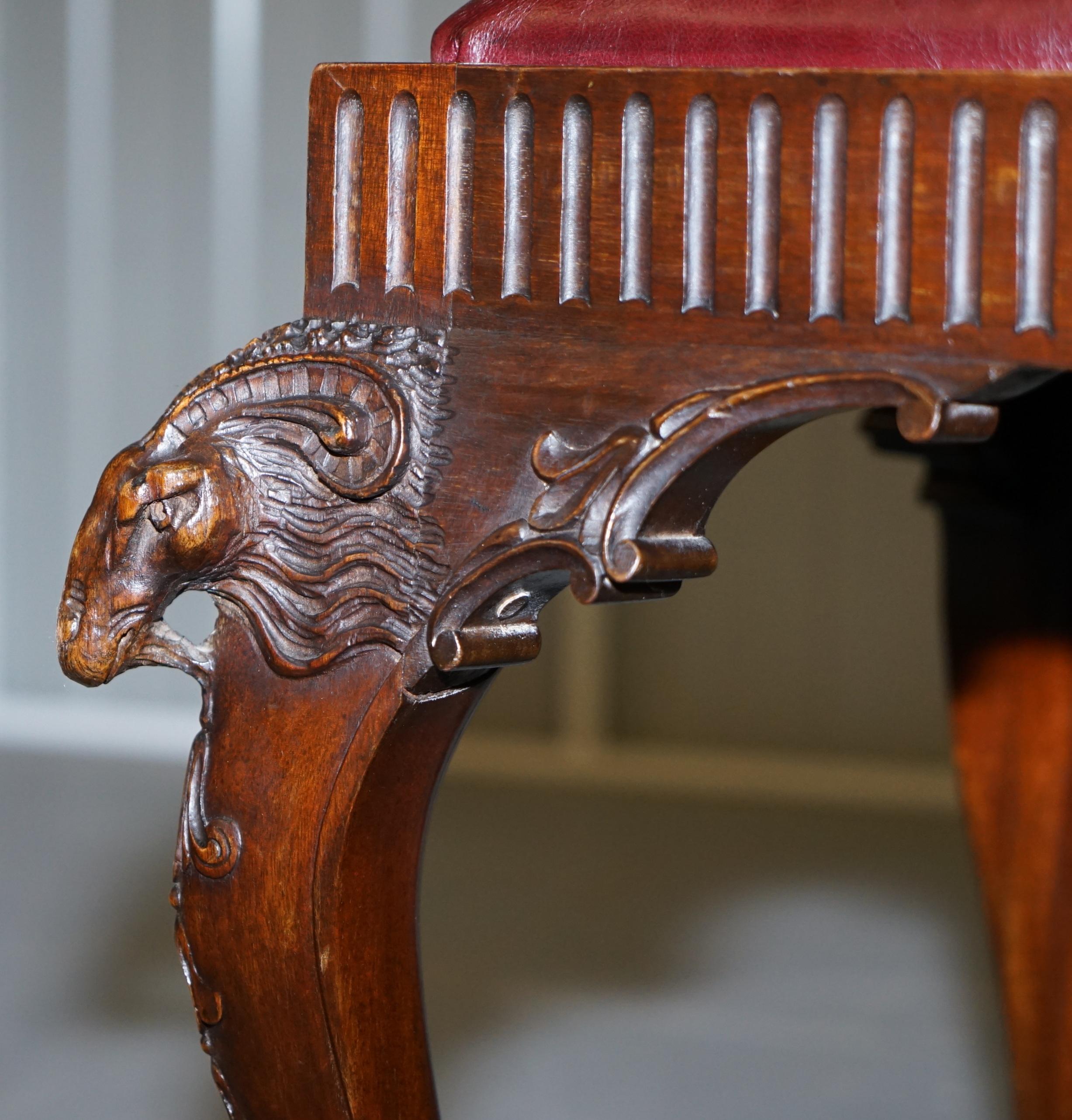 French Renaissance Revival 19th Century Rams Head Carved Bench Stool Window Seat 5