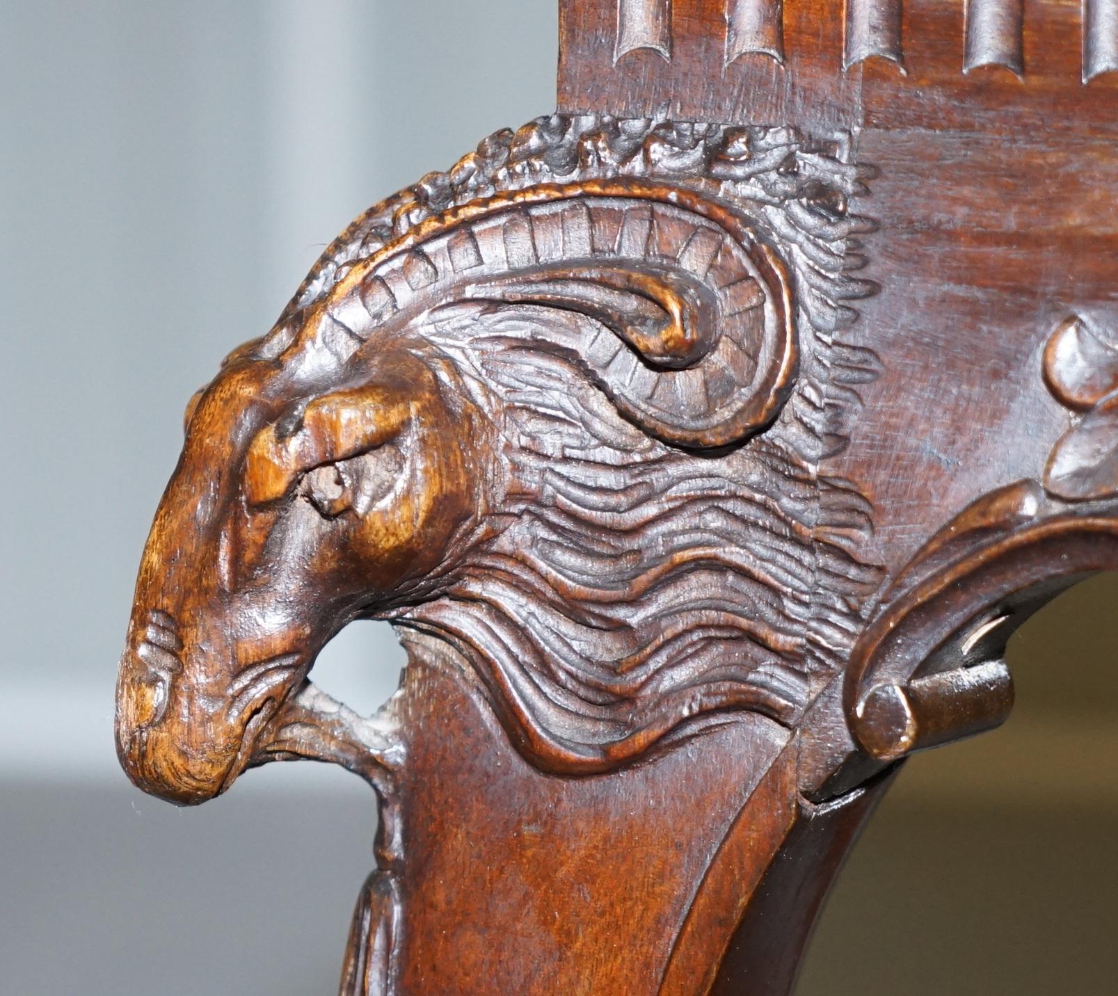 French Renaissance Revival 19th Century Rams Head Carved Bench Stool Window Seat 5