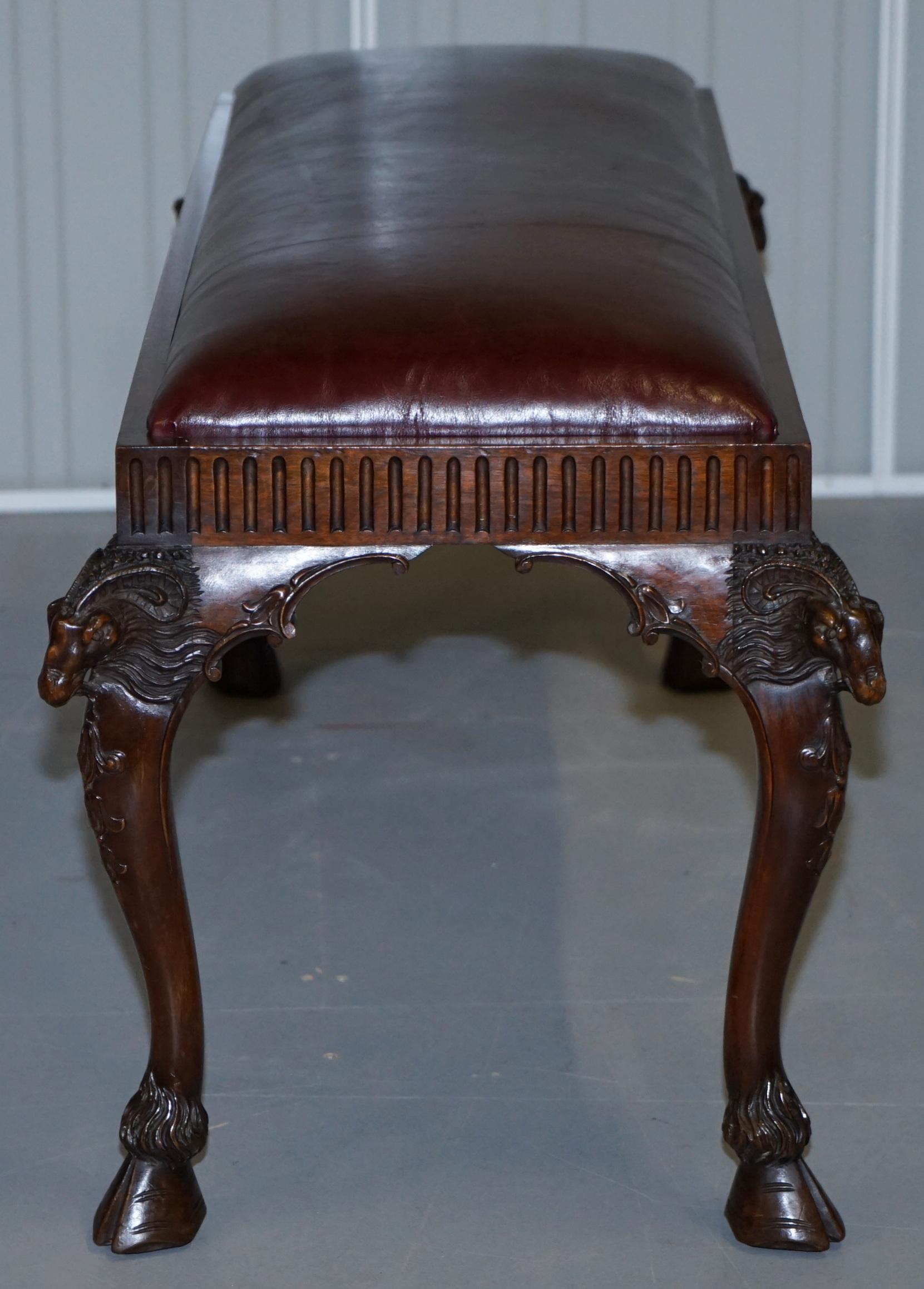 French Renaissance Revival 19th Century Rams Head Carved Bench Stool Window Seat 7