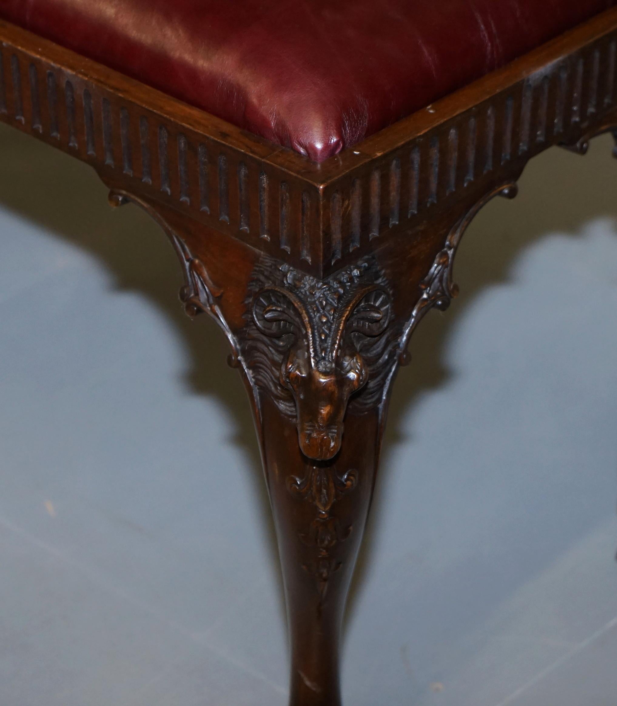 French Renaissance Revival 19th Century Rams Head Carved Bench Stool Window Seat 12
