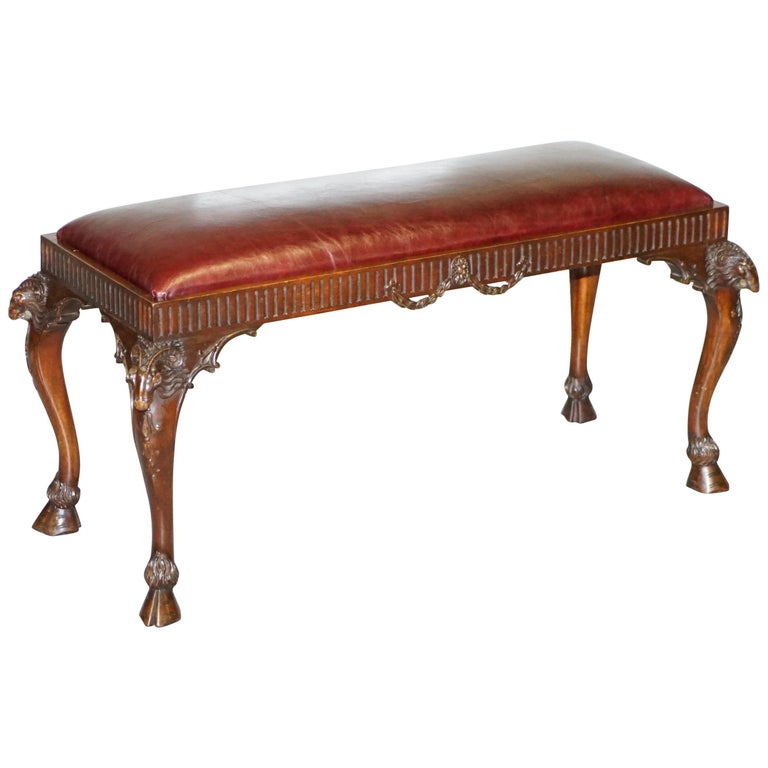 French Renaissance Revival 19th Century Rams Head Carved Bench Stool ...
