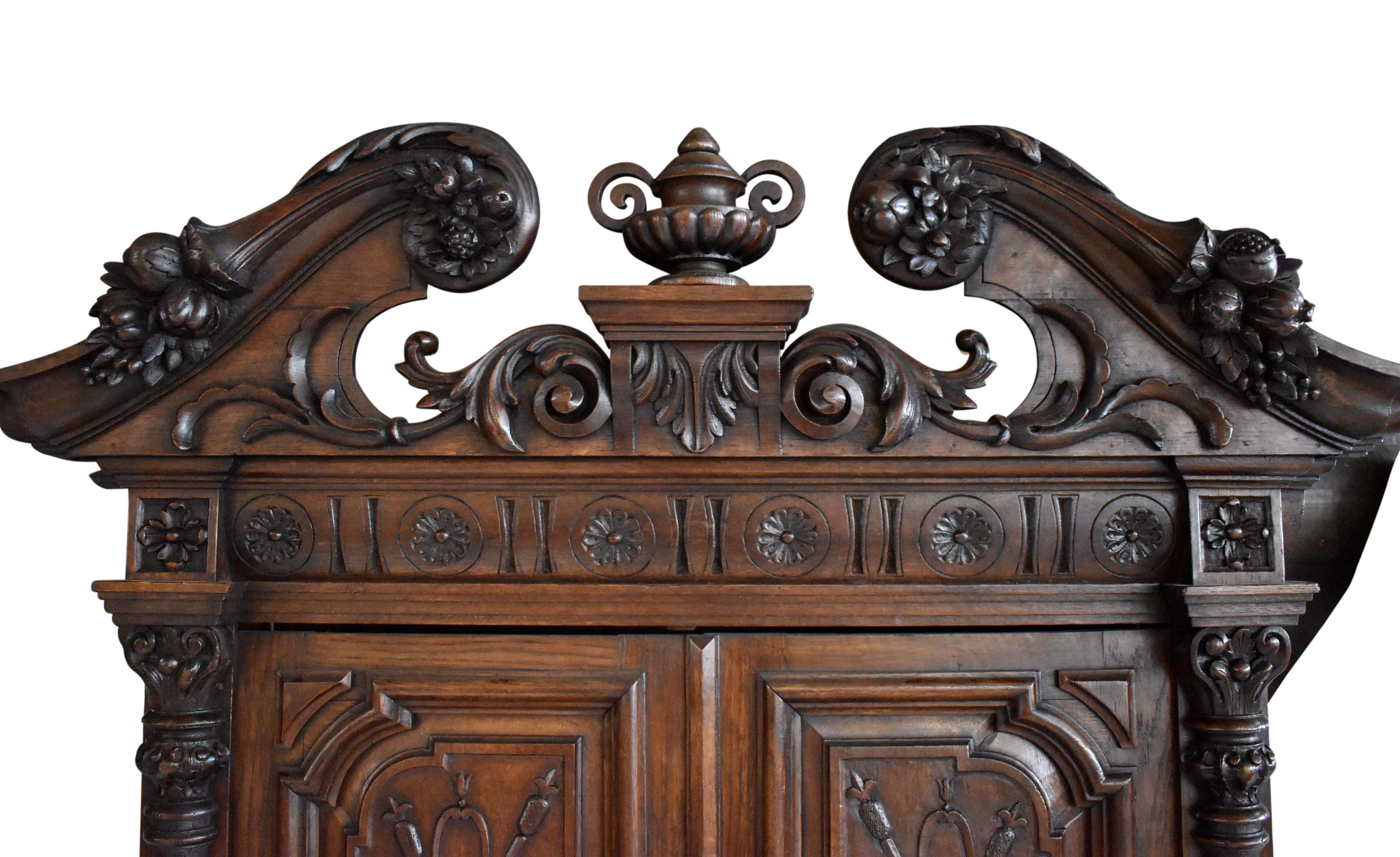 Oak French Renaissance Revival Carved Hunt Cabinet For Sale