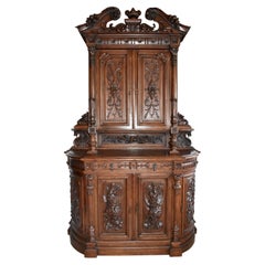 Antique French Renaissance Revival Carved Hunt Cabinet