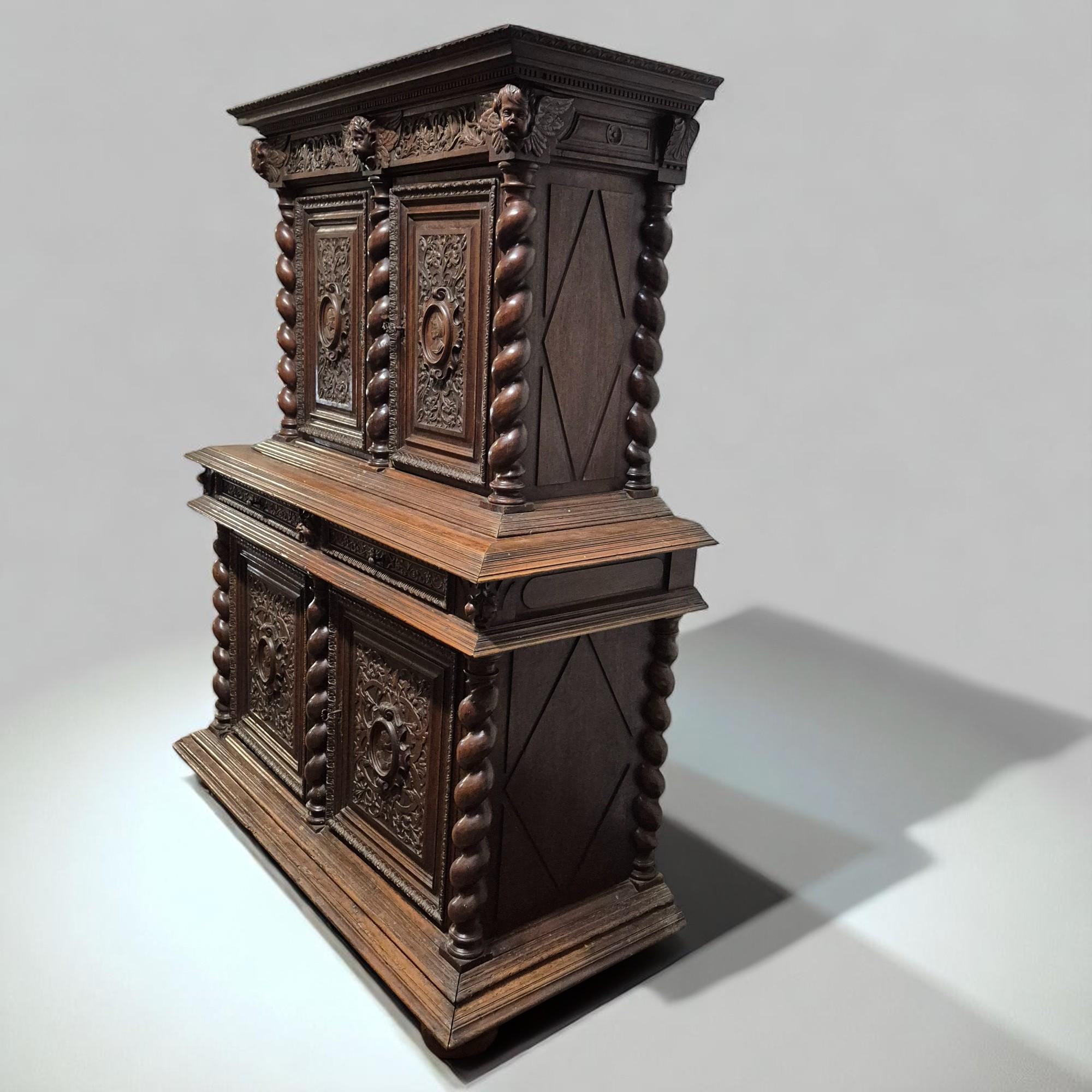19th Century French Renaissance Revival Carved Oak Buffet à Deux Corps, 19 Century For Sale