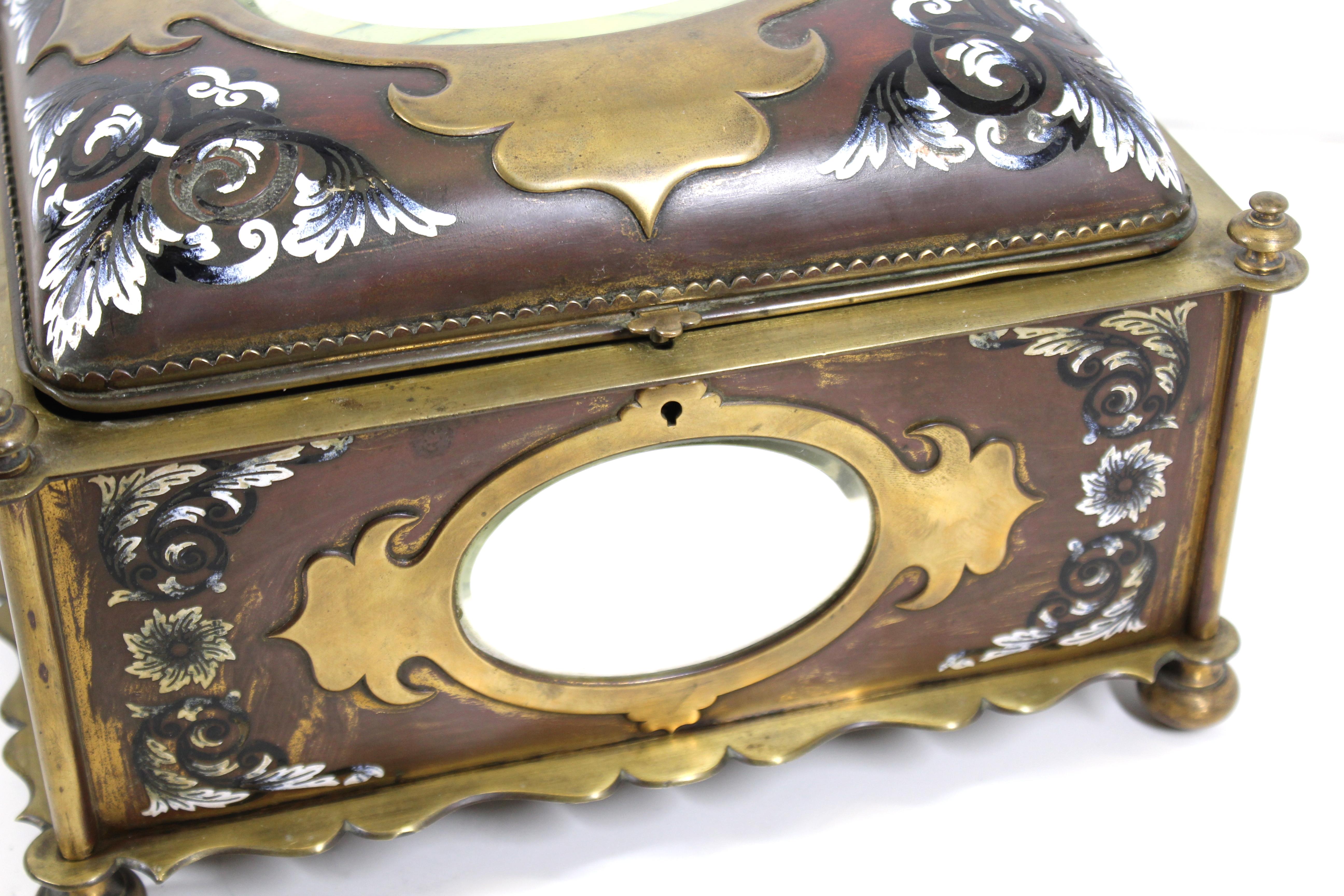 French Renaissance Revival Champleve Enamel Jewelry Box with Oval Mirror Inserts For Sale 5