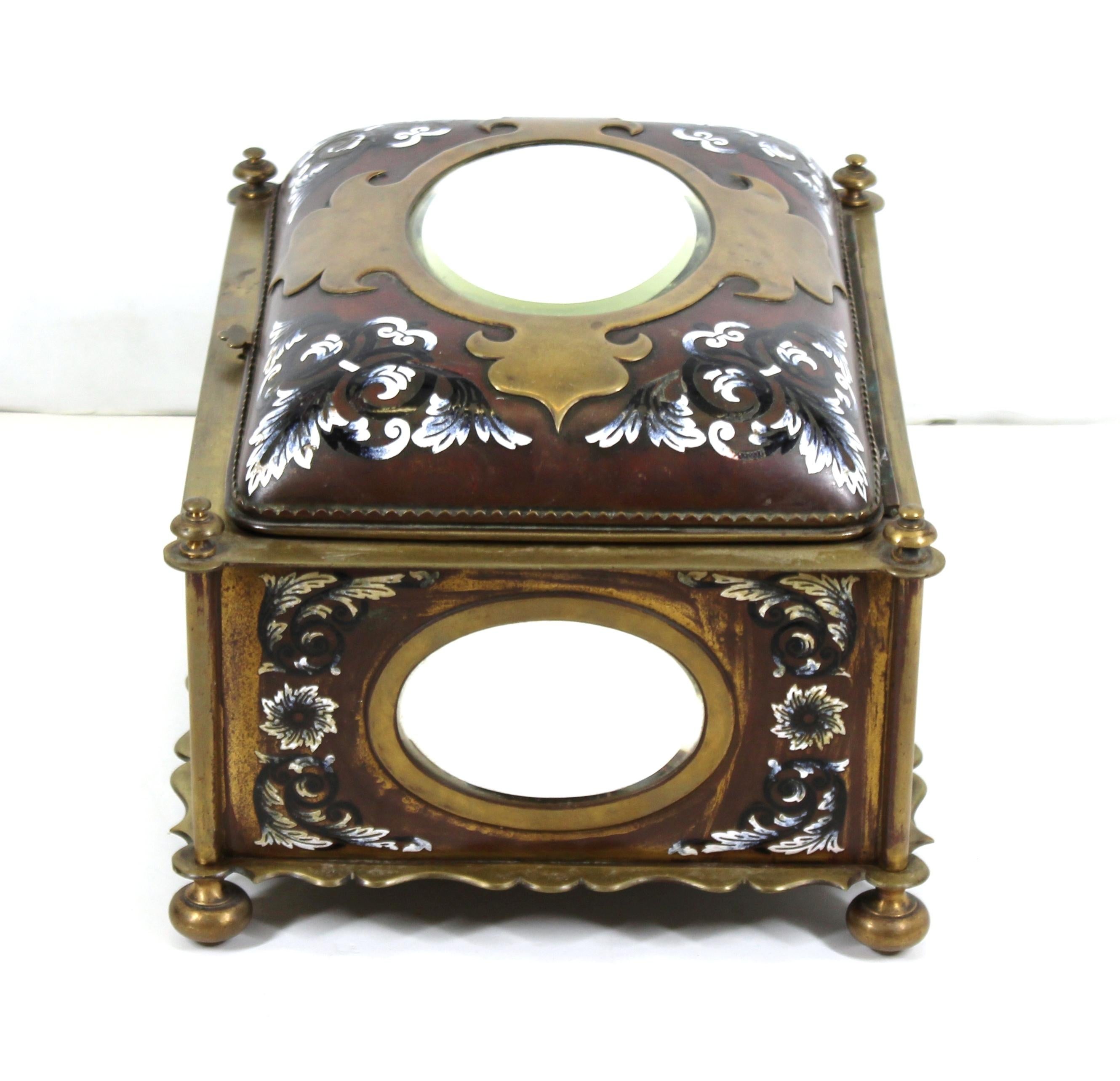 19th Century French Renaissance Revival Champleve Enamel Jewelry Box with Oval Mirror Inserts For Sale