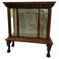 Antique French Renaissance Revival Display Cabinet / Bookcase/Vitrine Walnut Carved Case