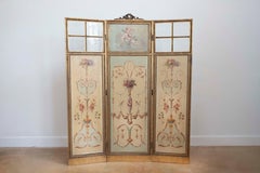 French Renaissance Revival Folding Three-Panel Screen with Hand-Painted Motifs