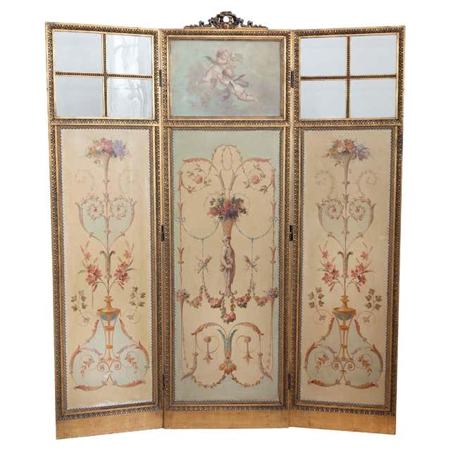 Beautiful Graduated 3 Panel Hand Painted Screen with Asian Motif For ...