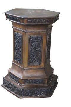 French Renaissance Revival Hexagonal Bronze Sculpture Plant Stand Pedestal 23"