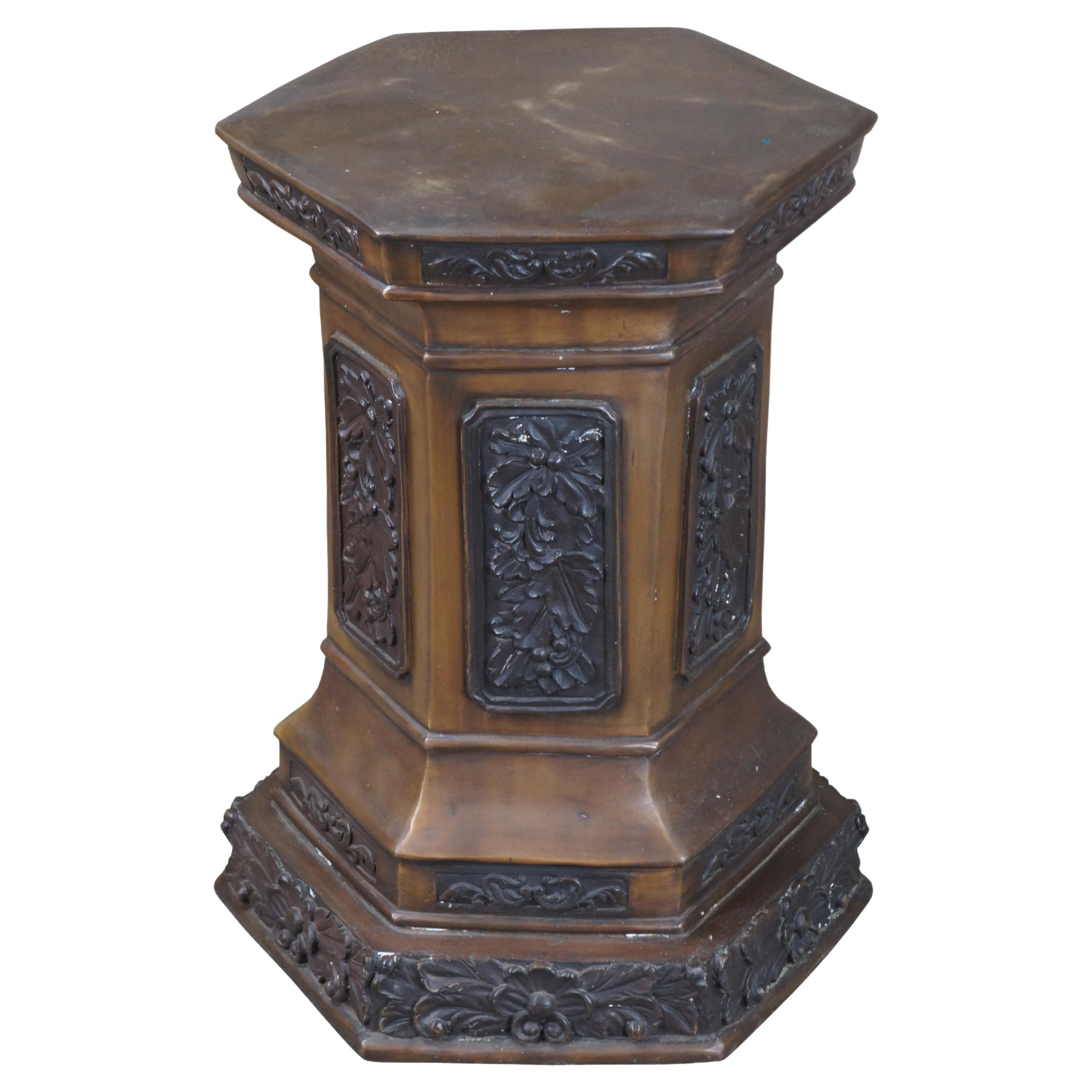 French Renaissance Revival Hexagonal Bronze Sculpture Plant Stand Pedestal 23"