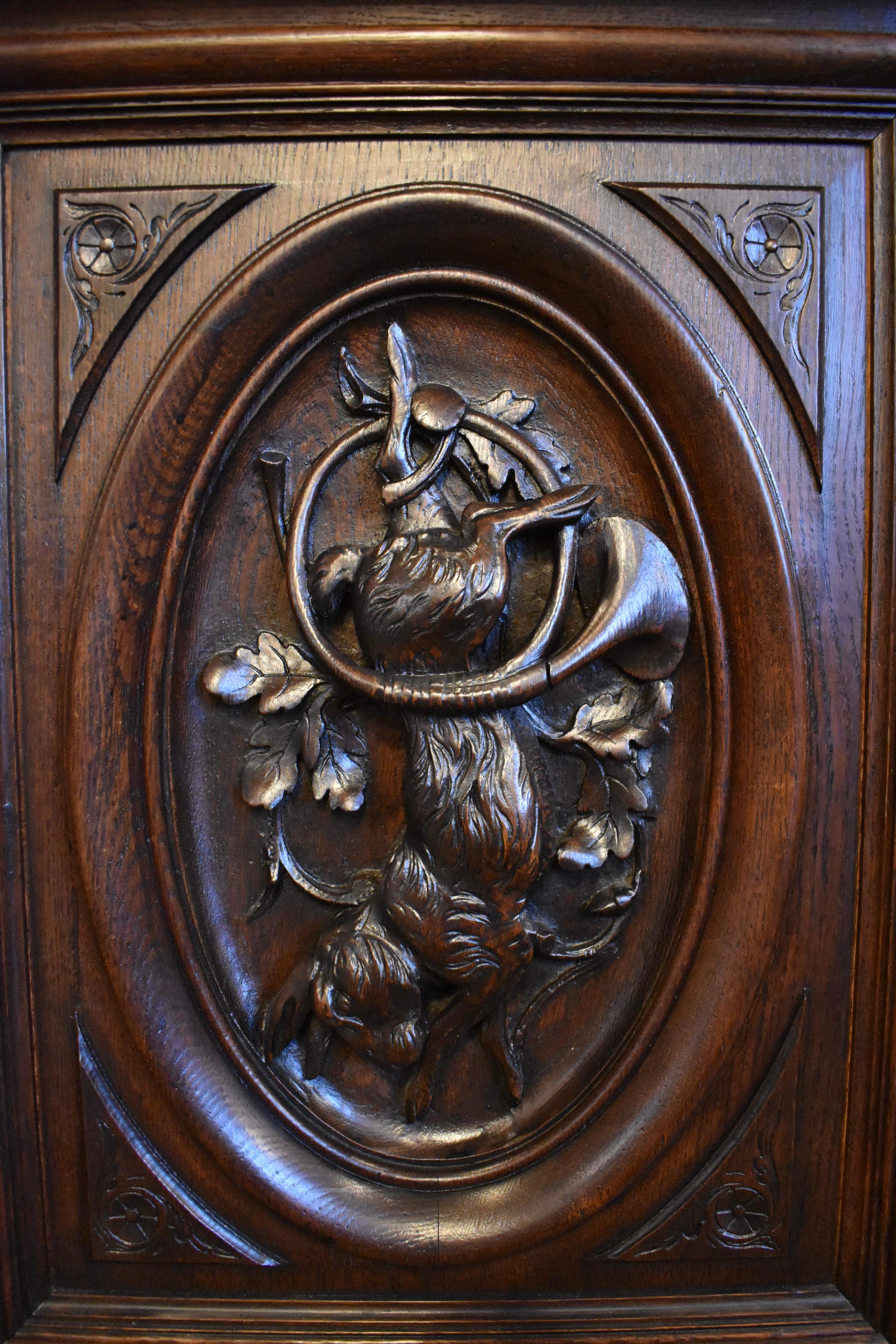Oak French Renaissance Revival Hunt Sideboard, circa 1895 For Sale
