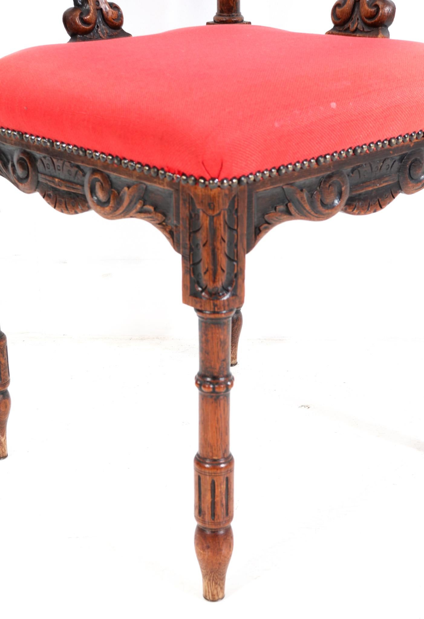 French Renaissance Revival Oak Carved Corner Armchair, 1890s For Sale 6