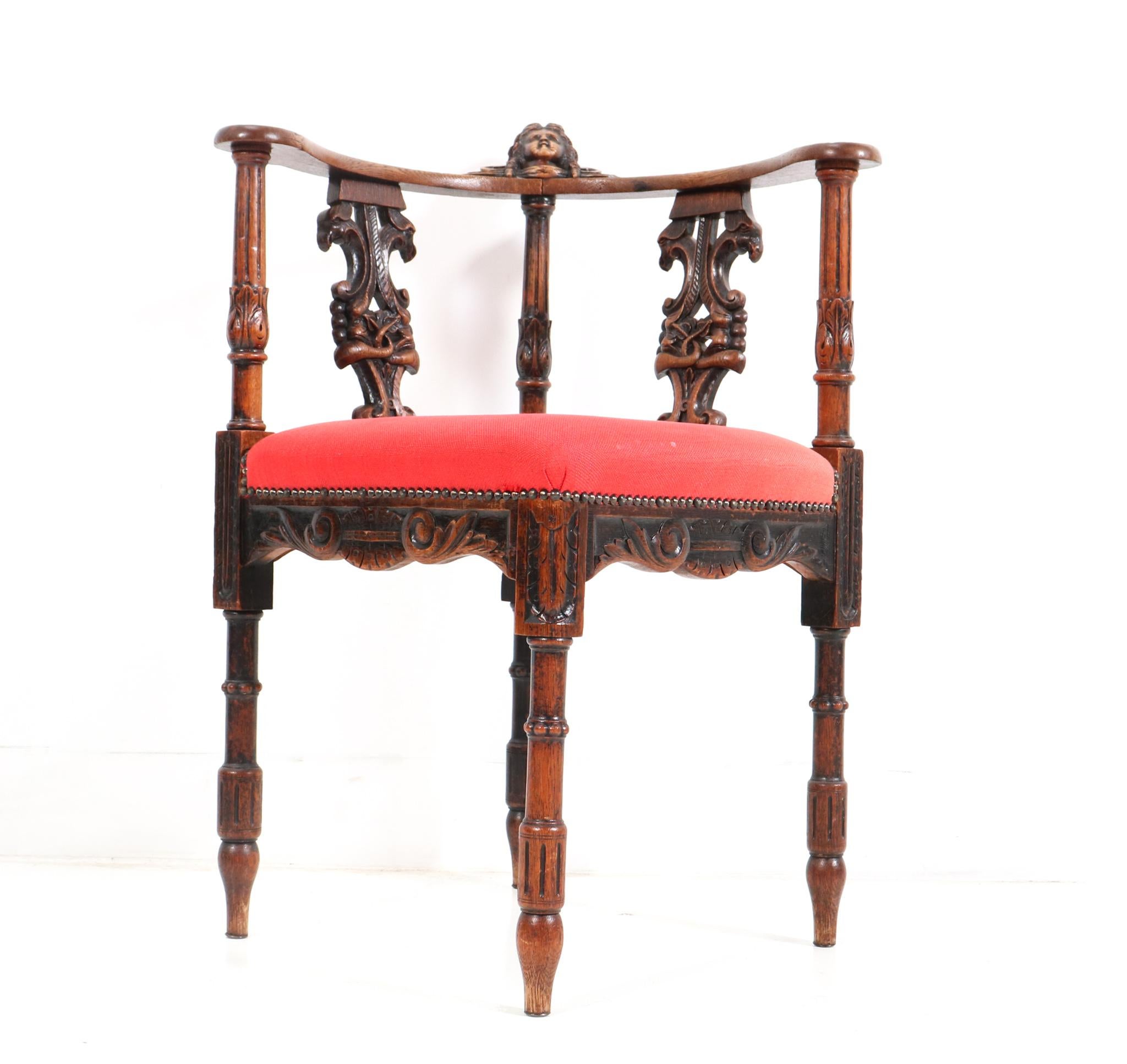 French Renaissance Revival Oak Carved Corner Armchair, 1890s For Sale 1