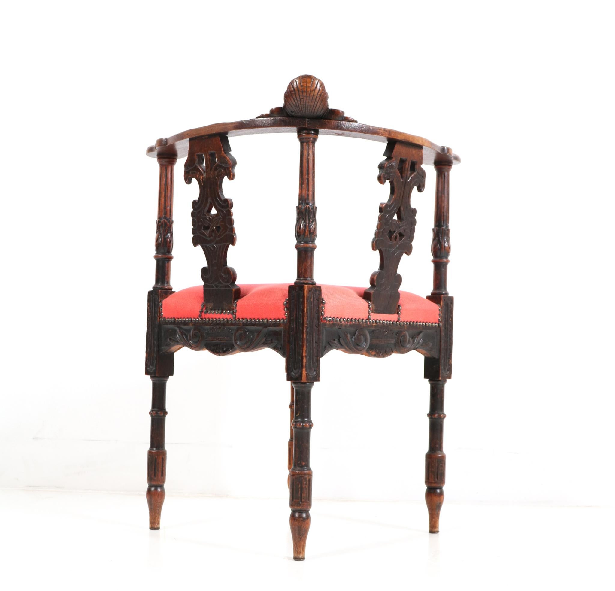 French Renaissance Revival Oak Carved Corner Armchair, 1890s For Sale 2