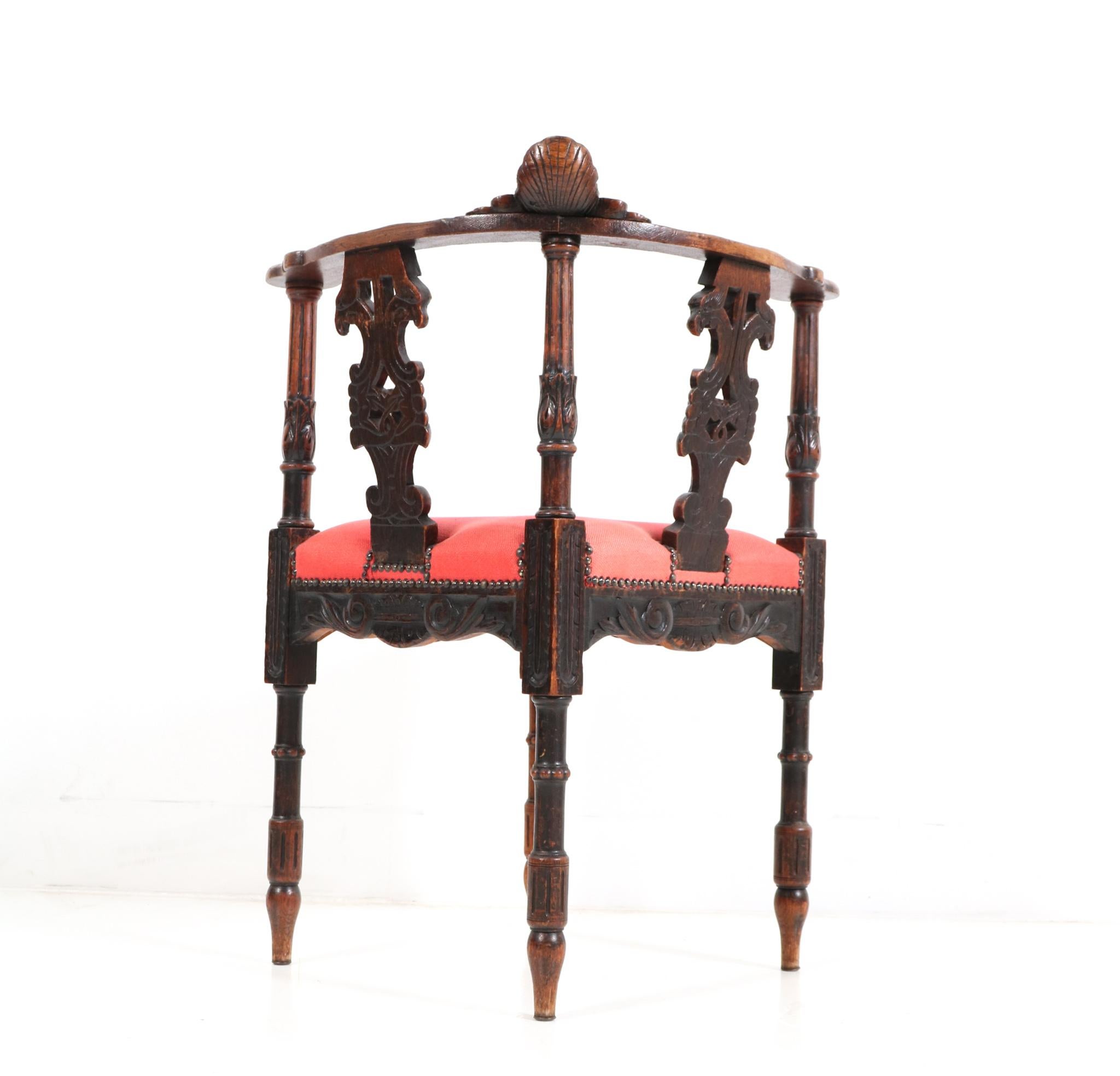 Fauteuil d'angle en chêne sculpté de style néo-renaissance française, années 1890 Bon état - En vente à Amsterdam, NL