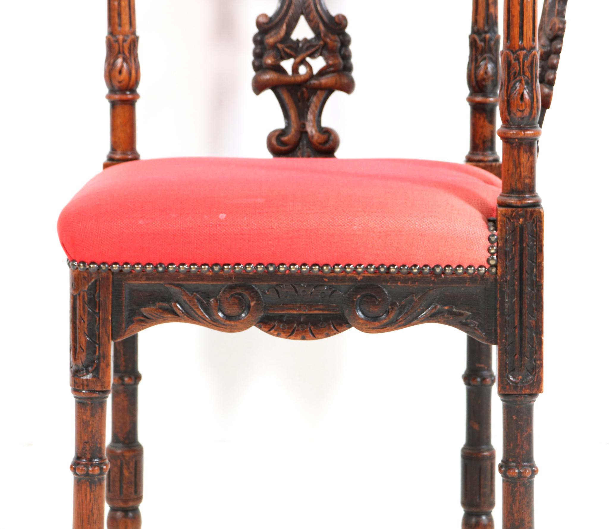 French Renaissance Revival Oak Carved Corner Armchair, 1890s For Sale 4