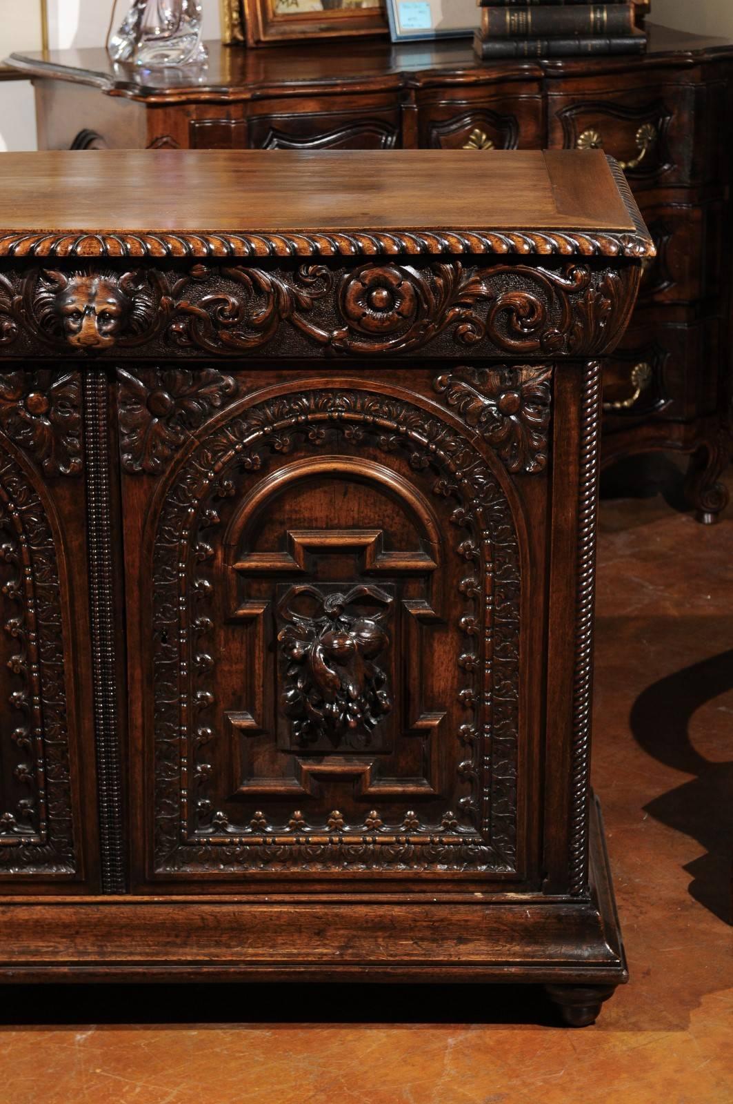 French Renaissance Revival Richly Carved Two-Door Credenza from the 1850s In Good Condition In Atlanta, GA