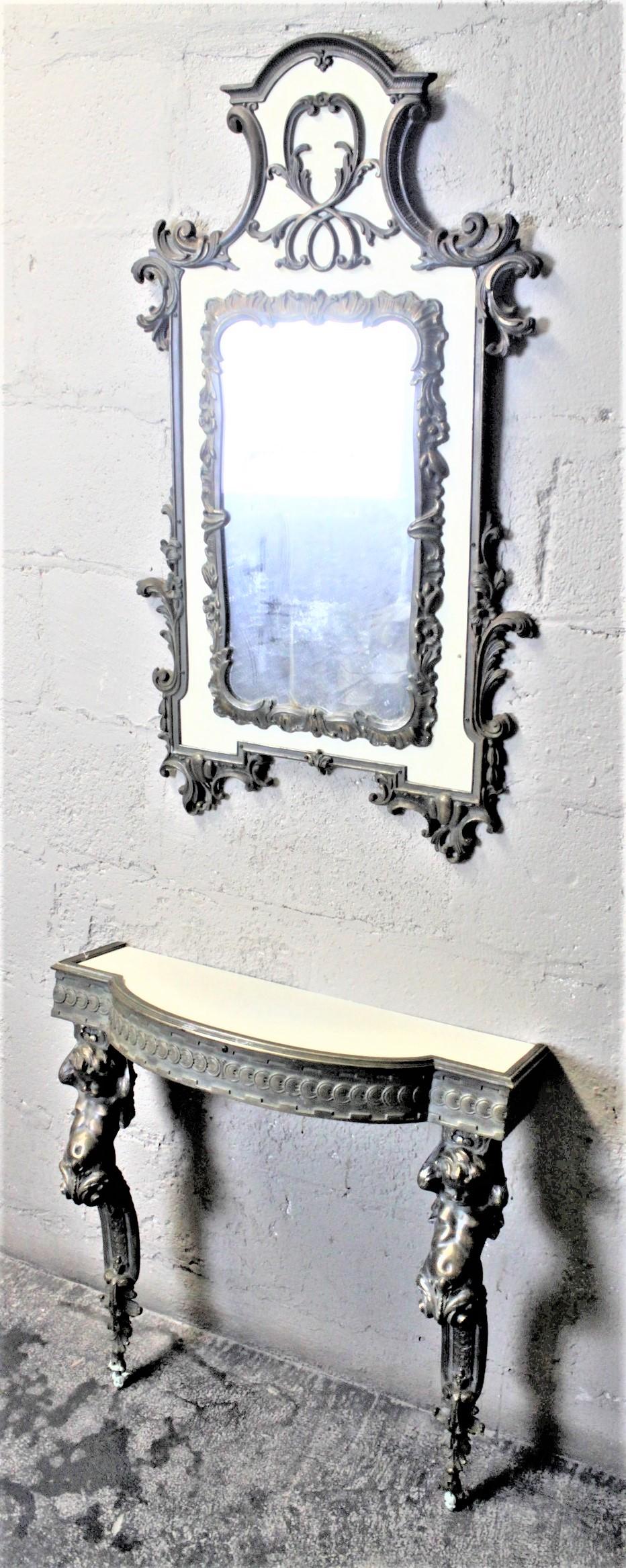 American French Renaissance Revival Styled Console Table & Mirror with Brass Cherub Legs For Sale