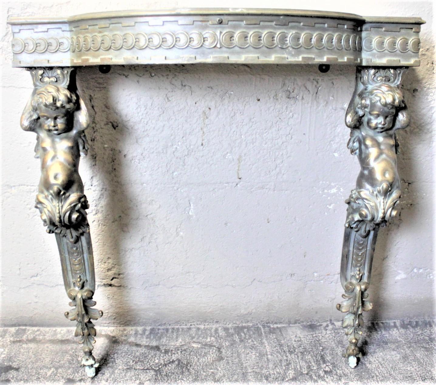 Machine-Made French Renaissance Revival Styled Console Table & Mirror with Brass Cherub Legs For Sale