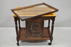 French Renaissance Rosewood & Walnut Figural Carved Rolling Bar Cart Server
