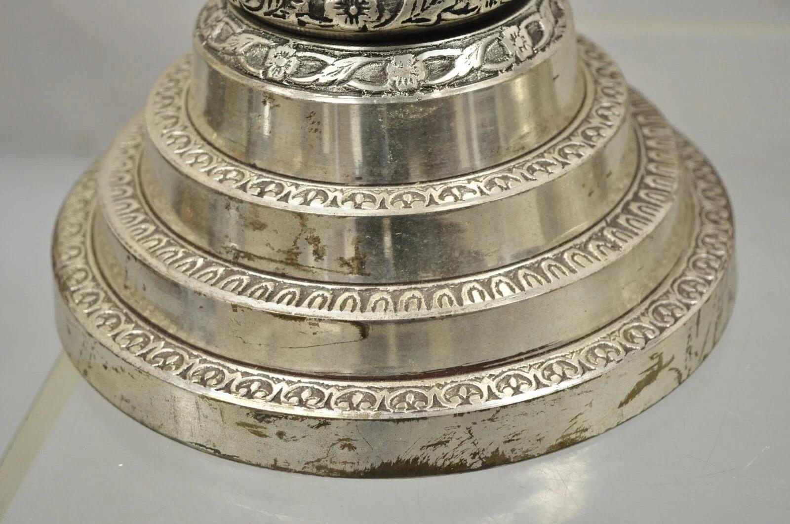 French Renaissance Silver Plated Tall Ornate Compote Centerpiece Dish Bowl Pair For Sale 5