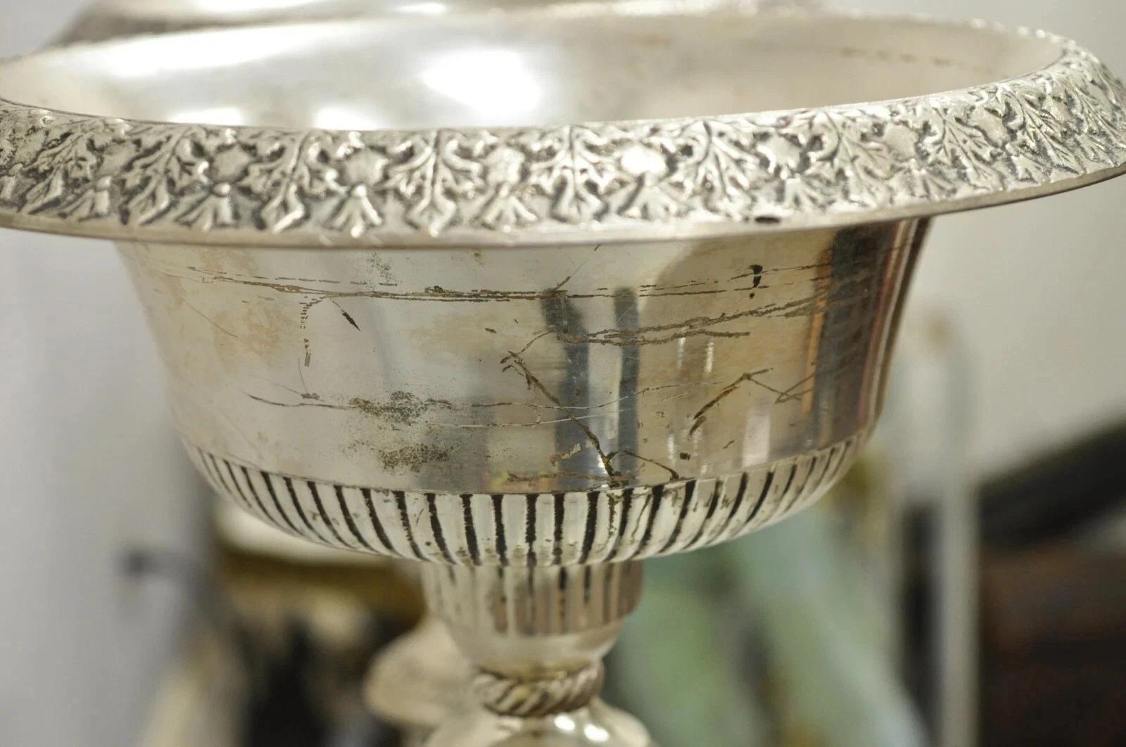 French Renaissance Silver Plated Tall Ornate Compote Centerpiece Dish Bowl Pair For Sale 6