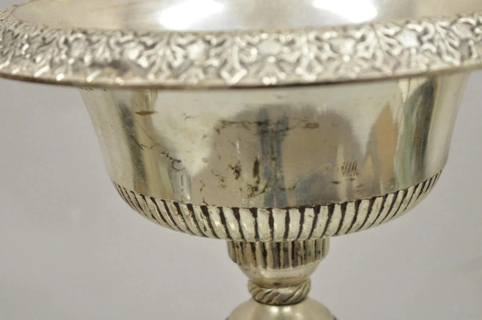 French Renaissance Silver Plated Tall Ornate Compote Centerpiece Dish Bowl Pair For Sale 1