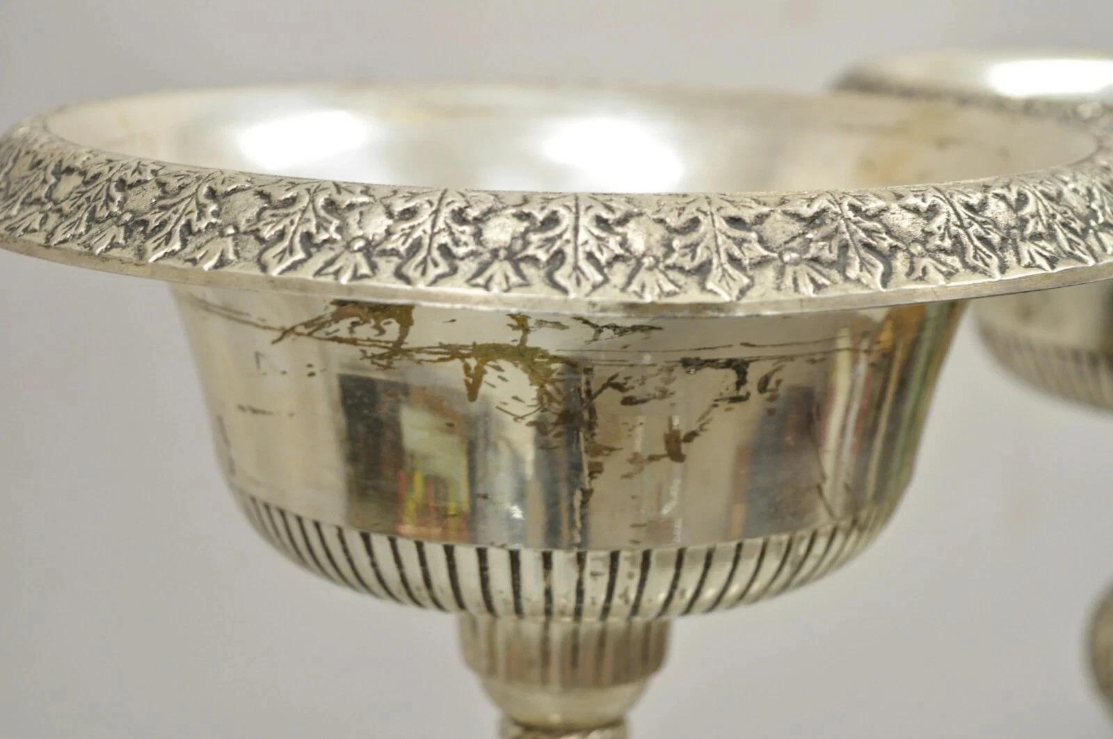 French Renaissance Silver Plated Tall Ornate Compote Centerpiece Dish Bowl Pair For Sale 2