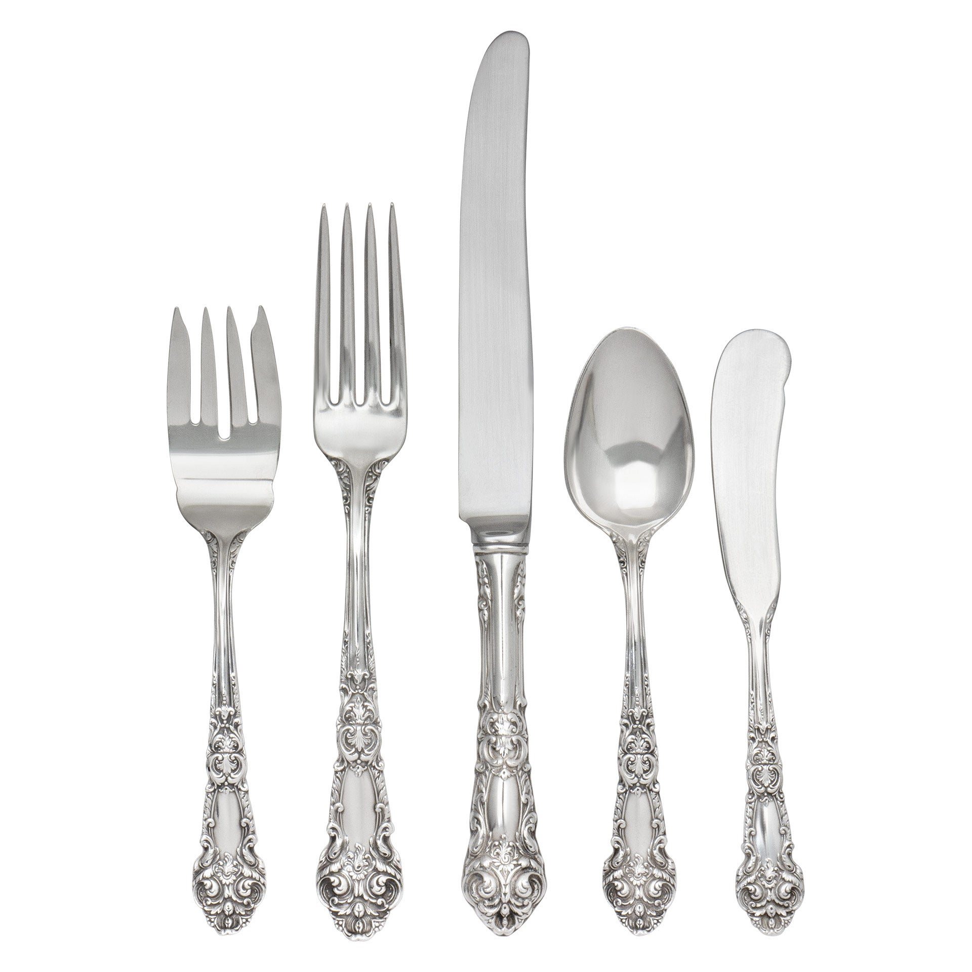 French Renaissance Sterling Silver Flatware Set Patented in 1941, Reed & Barton For Sale