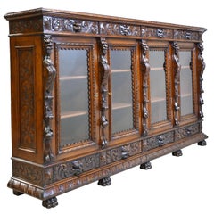 French Renaissance-Style Bookcase in Walnut with Original Glass, circa 1900