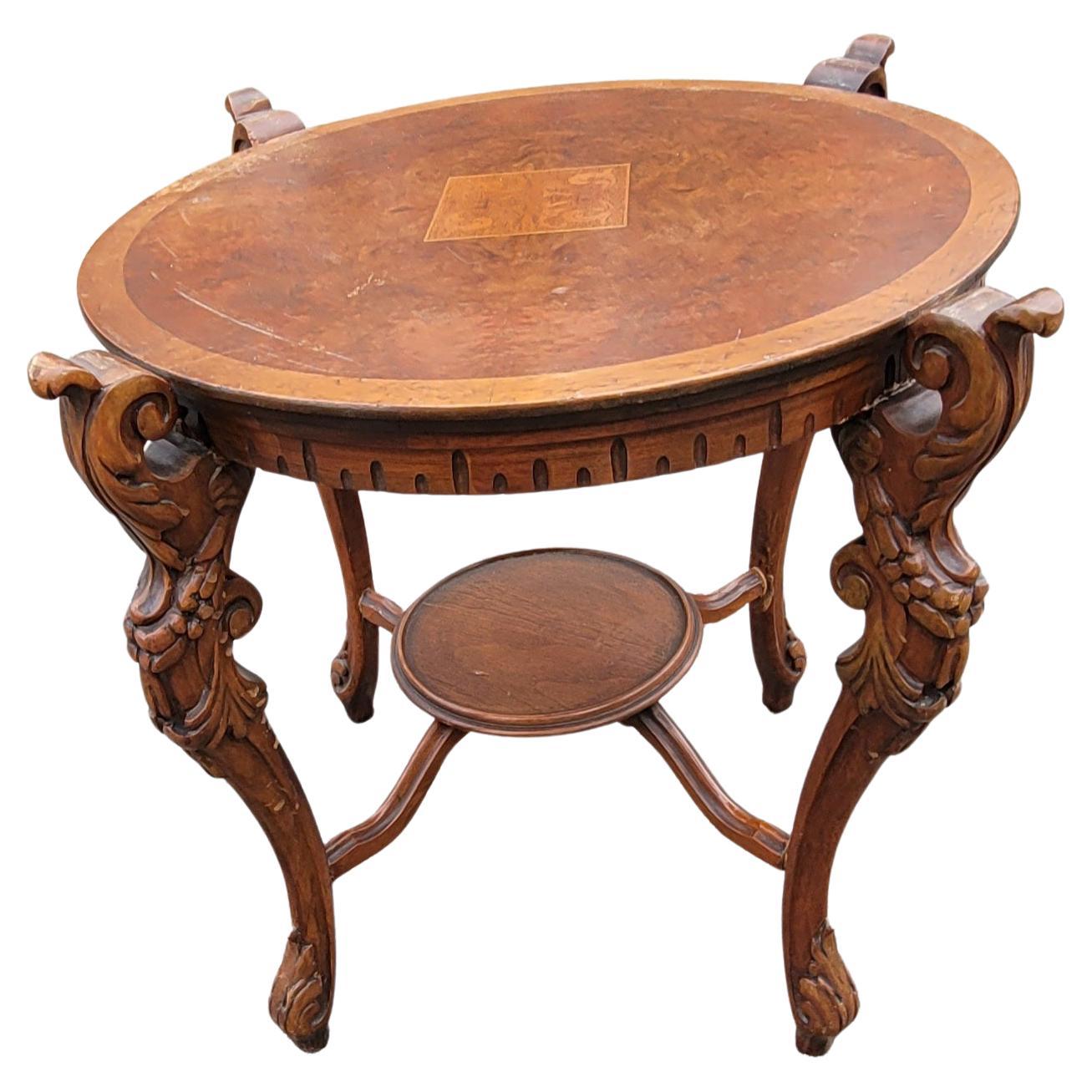 Renaissance Revival French Renaissance Style Carved Walnut Side Table with Glass Tray Top For Sale