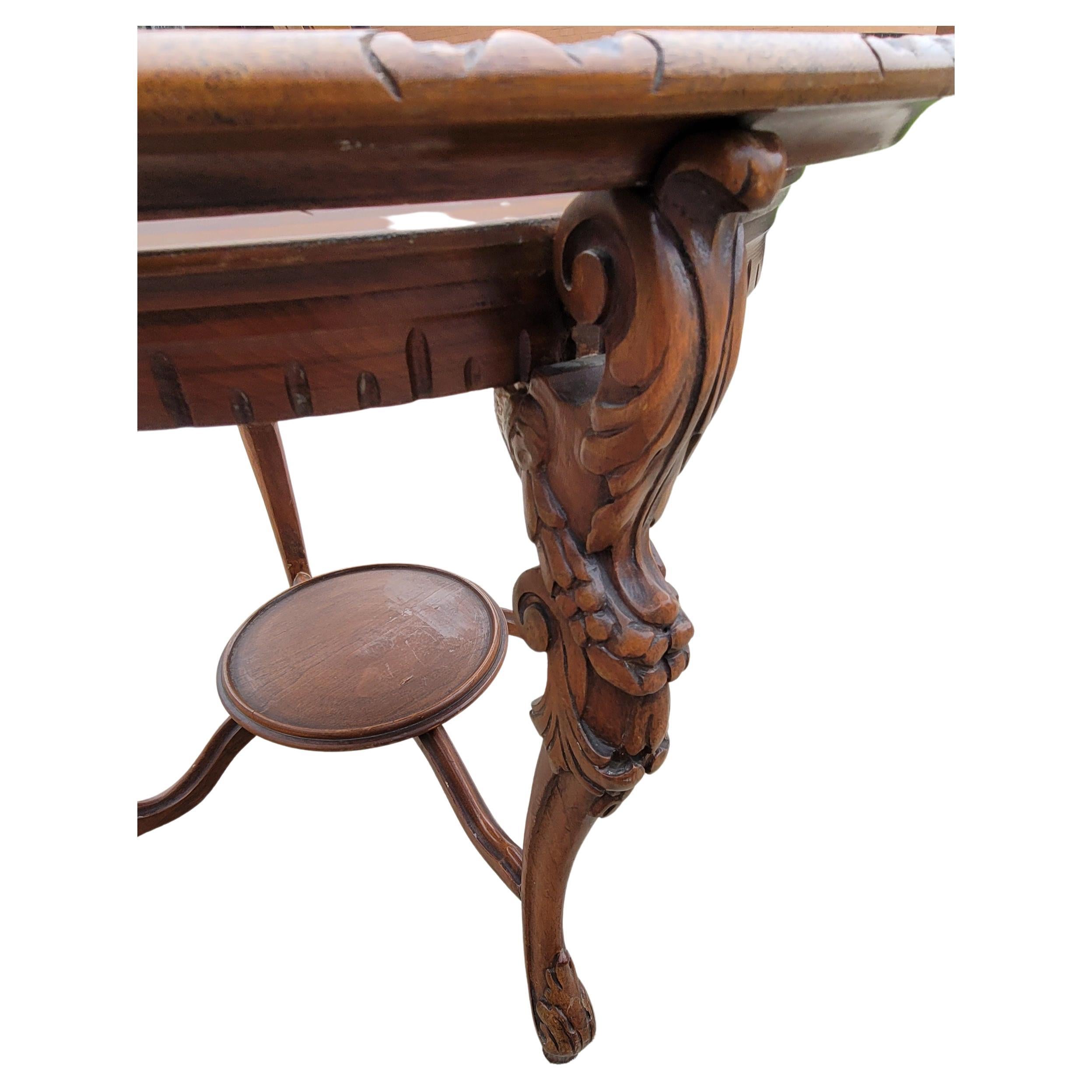 Fruitwood French Renaissance Style Carved Walnut Side Table with Glass Tray Top For Sale
