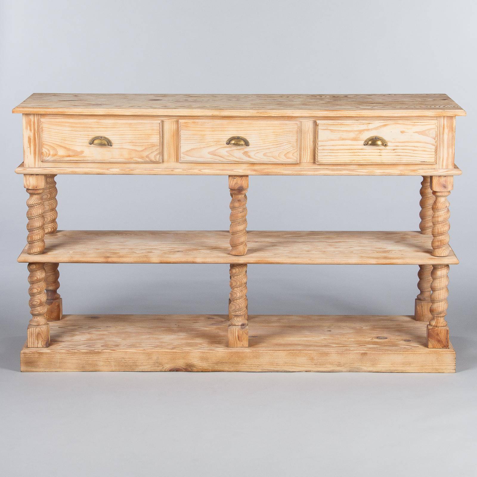 French Renaissance Style Console Sideboard in Natural Pine, 1920s 1