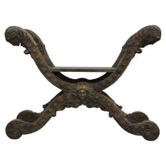 French Renaissance Style Curule Resin and Wood Stool or Bench