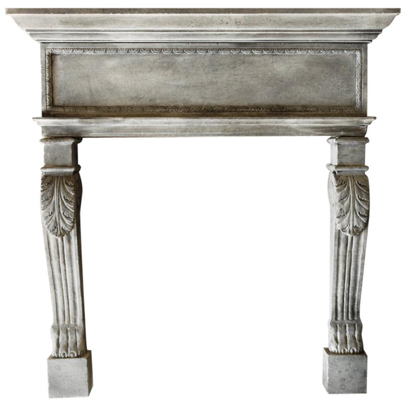 French Renaissance Style Fireplace in Limestone dit "a Cadre" Acanthus, France. For Sale