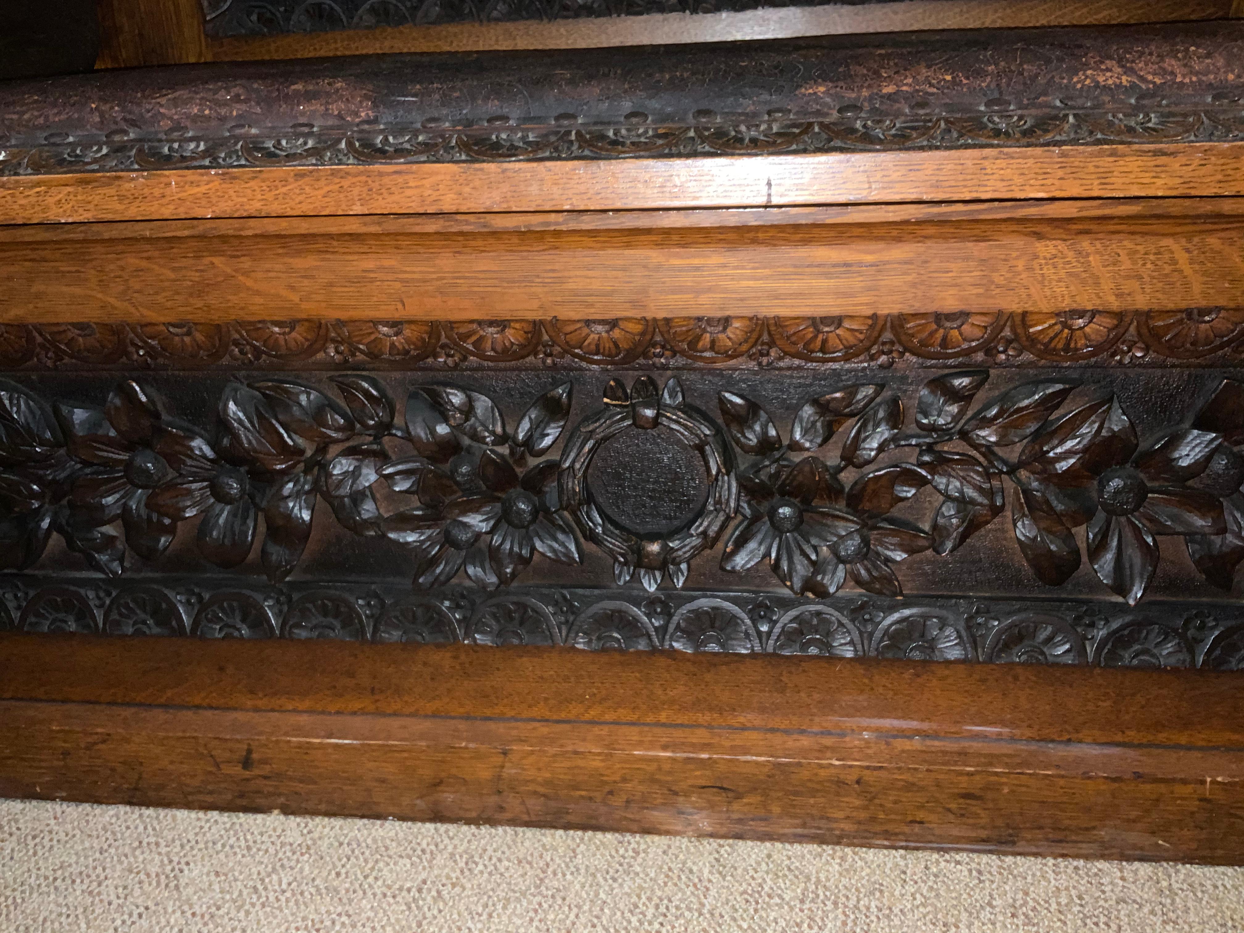 French Renaissance Style Heavily Carved Bench with Griffins and Angels 3