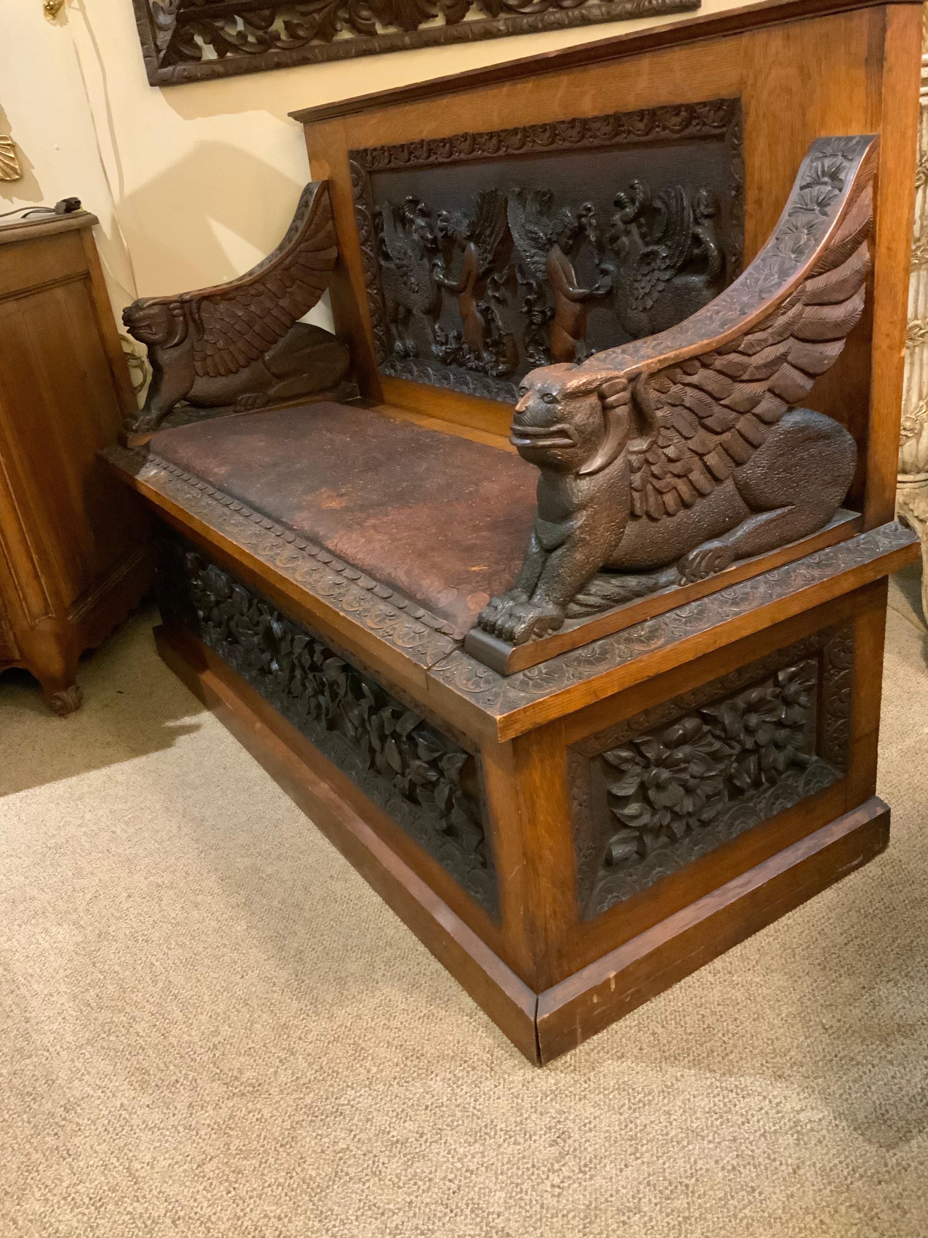 Renaissance Revival French Renaissance Style Heavily Carved Bench with Griffins and Angels