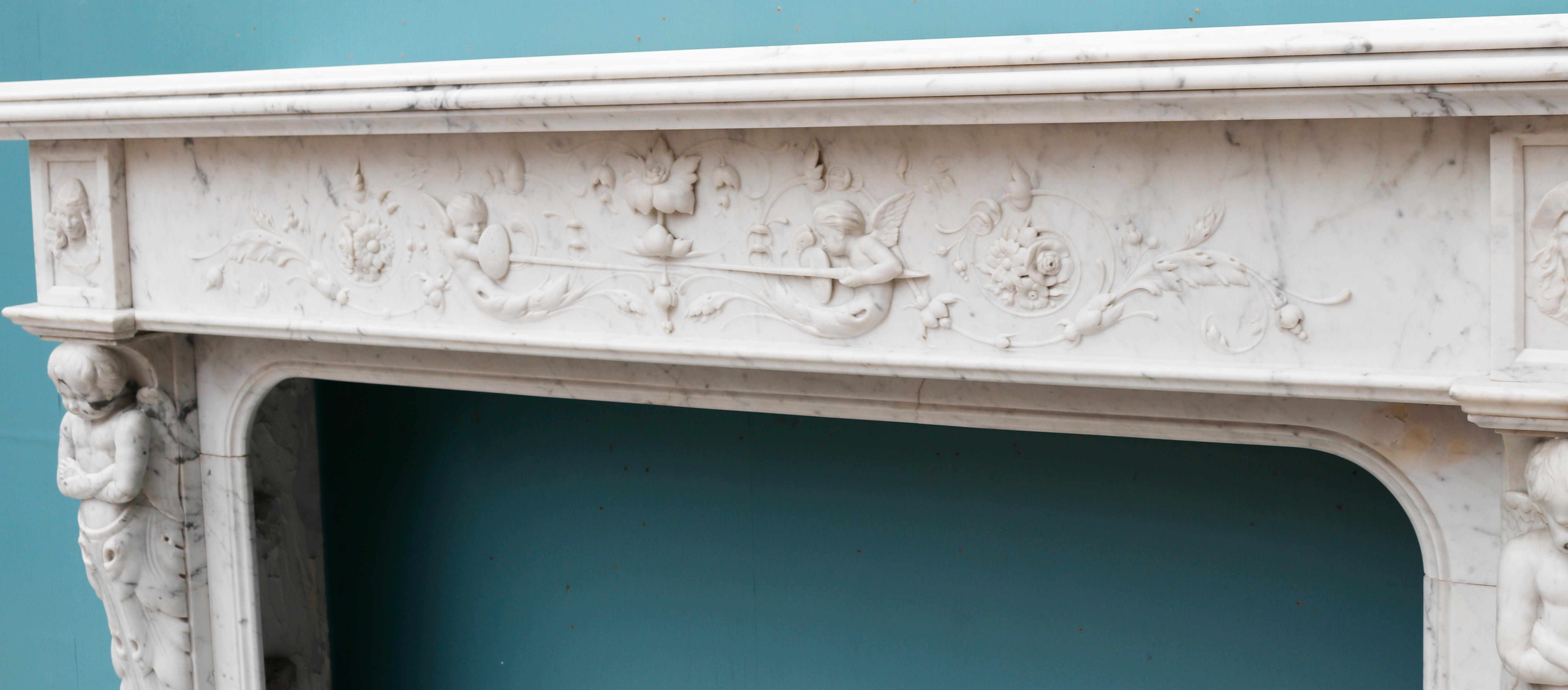 French Renaissance Style Marble Fireplace Surround For Sale 2
