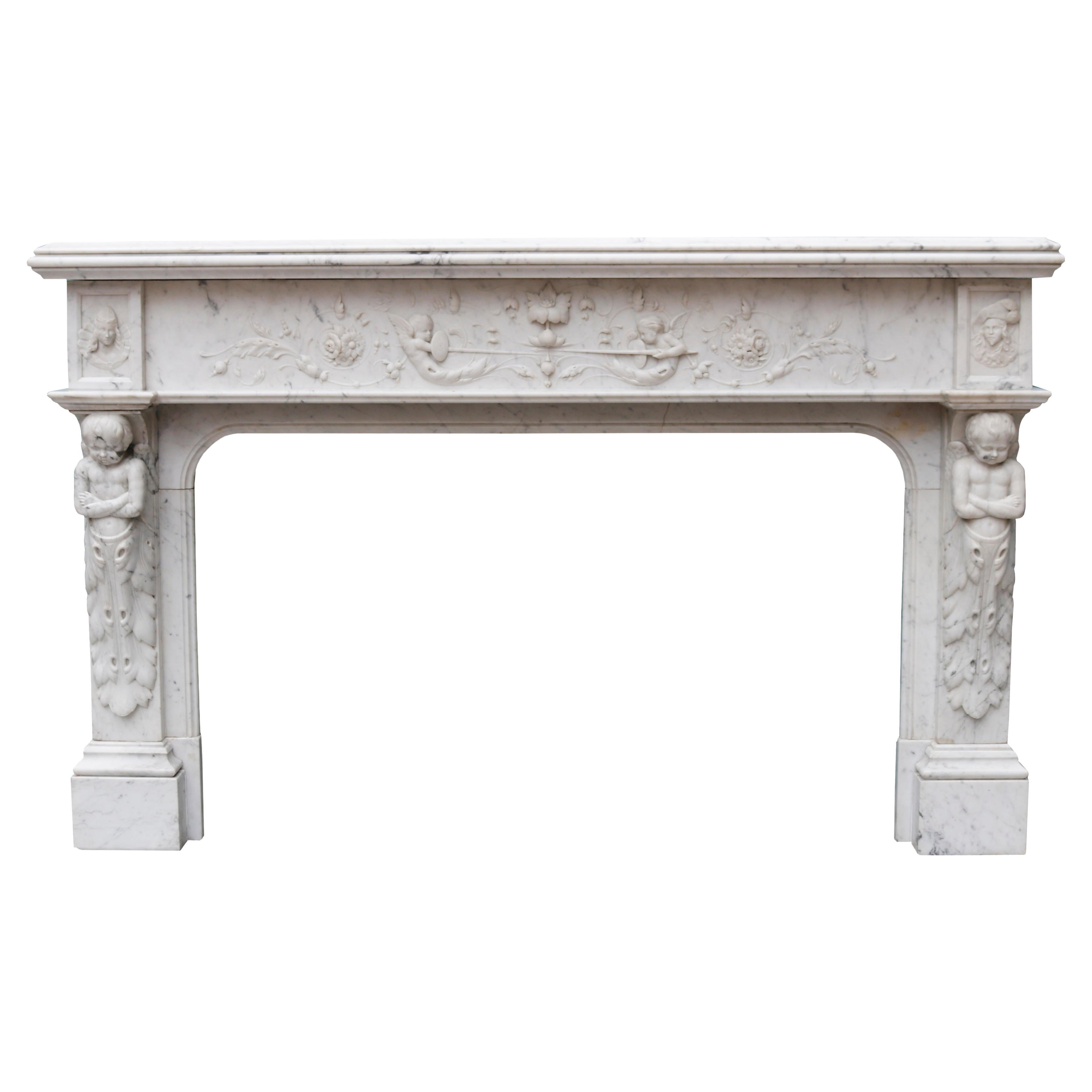 French Renaissance Style Marble Fireplace Surround For Sale