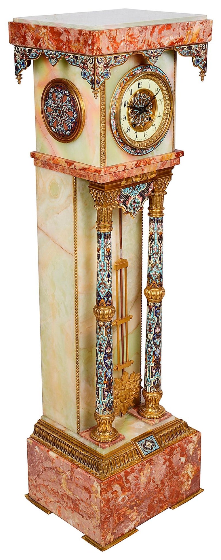 Enamel French Renaissance Style Marble Long-Case Clock, 19th Century For Sale
