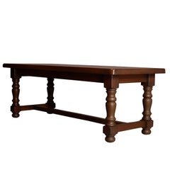 French Renaissance Style Pine Library Conference Table with Drawer, Early 20th C